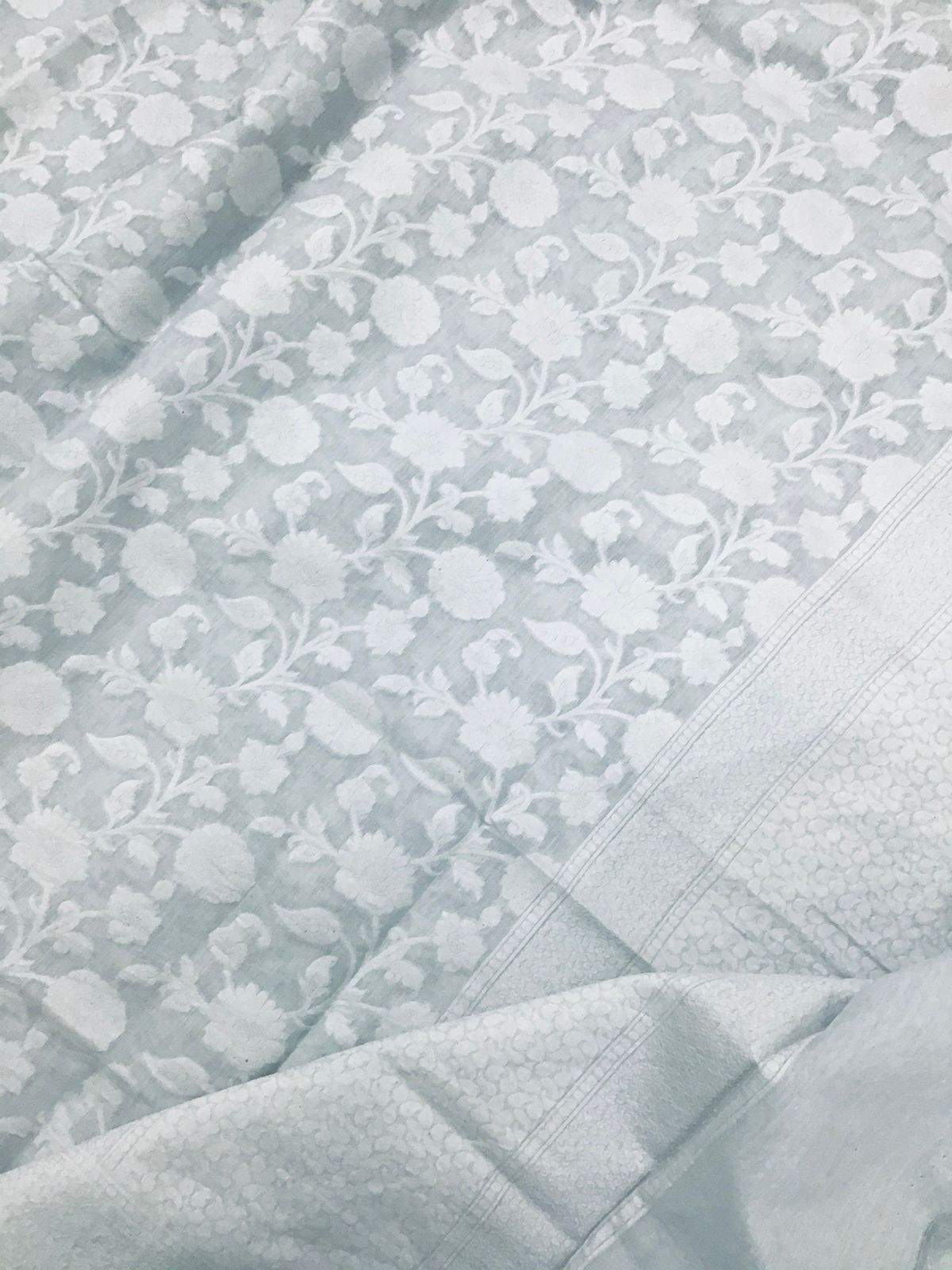 Pure Fine Chanderi Silk Self Banarasi Weaved Suit - Grey