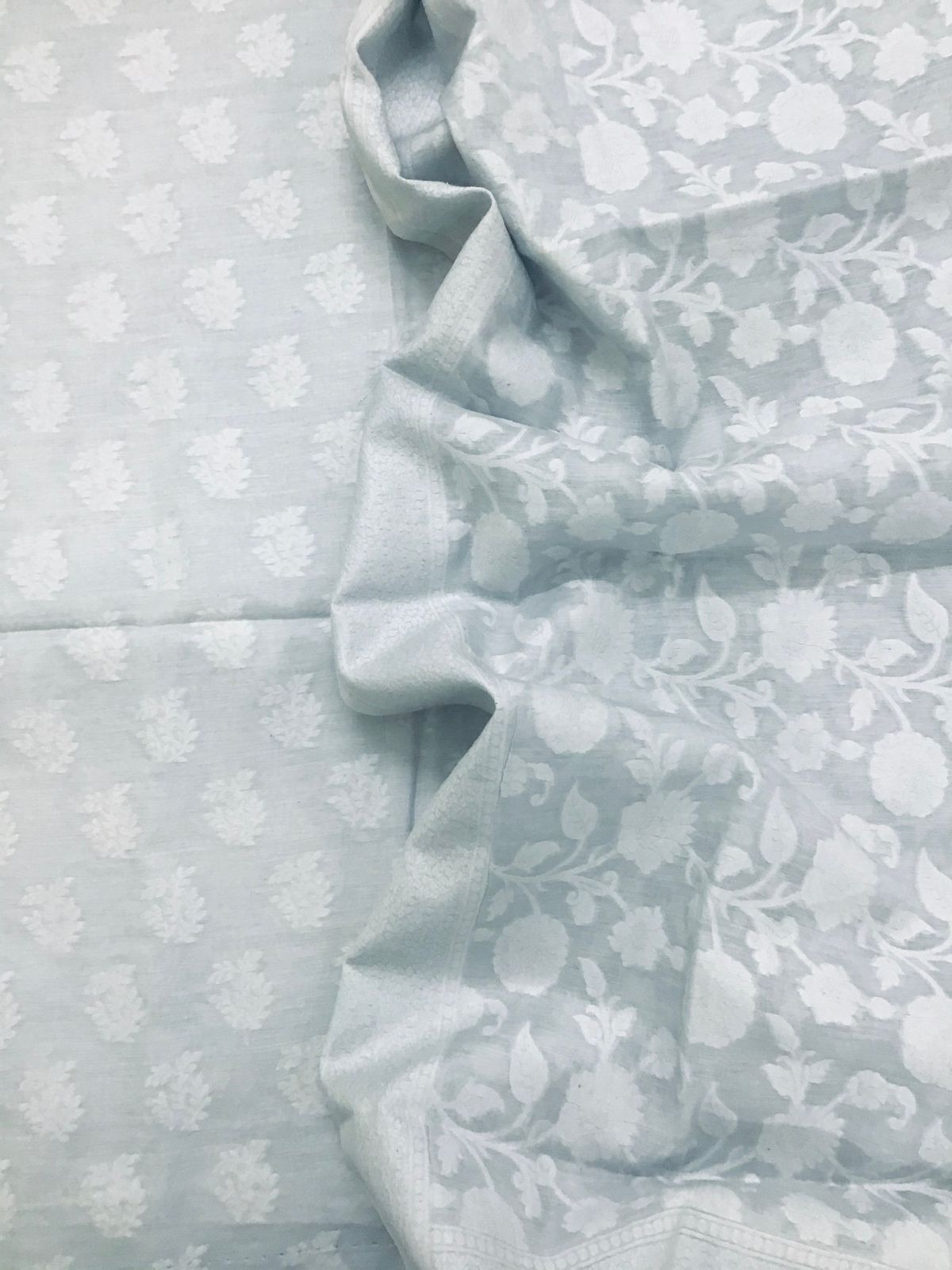 Pure Fine Chanderi Silk Self Banarasi Weaved Suit - Grey