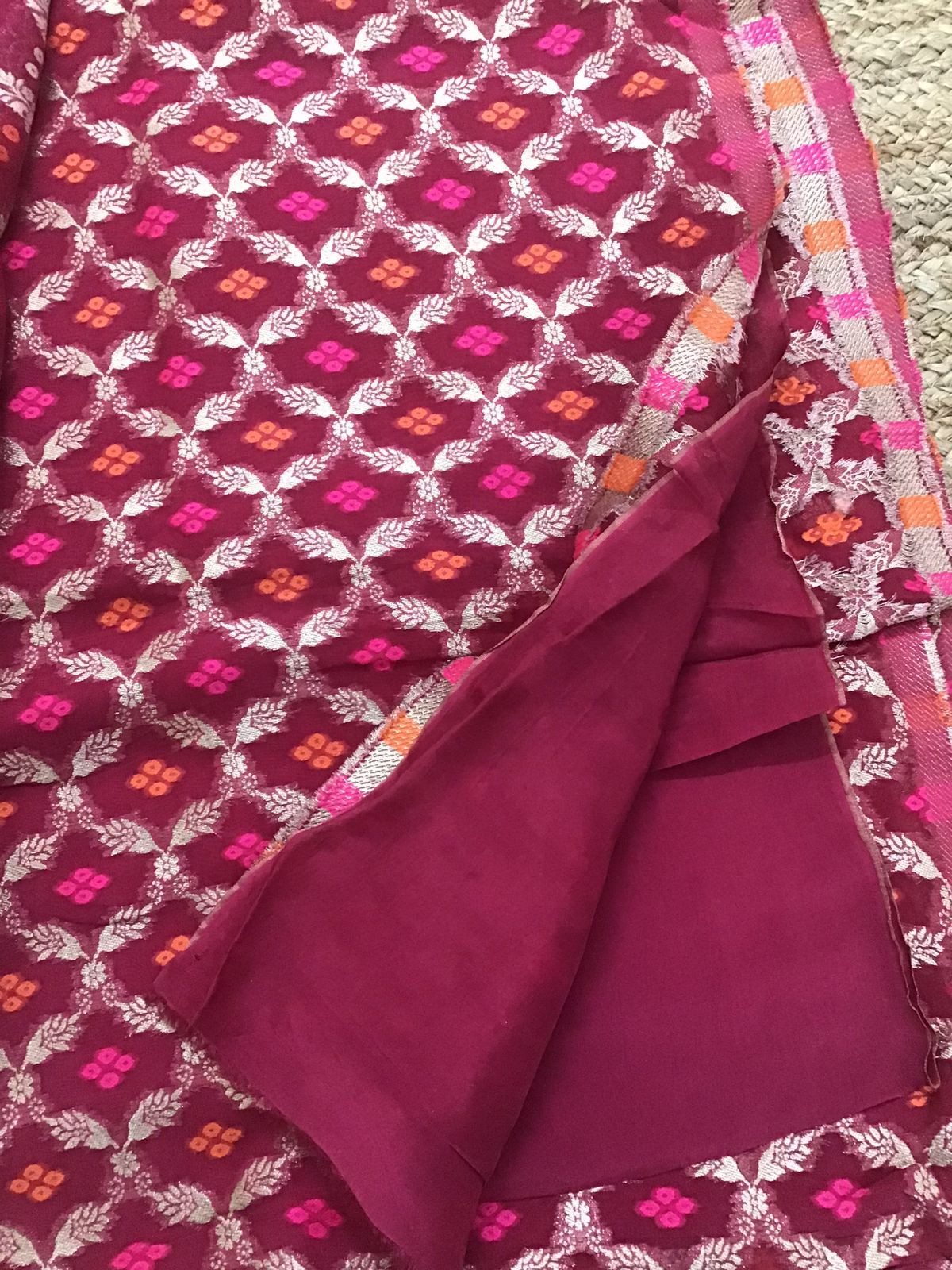 Pure Georgette Banarasi Weaved Suit - Maroonish Pink