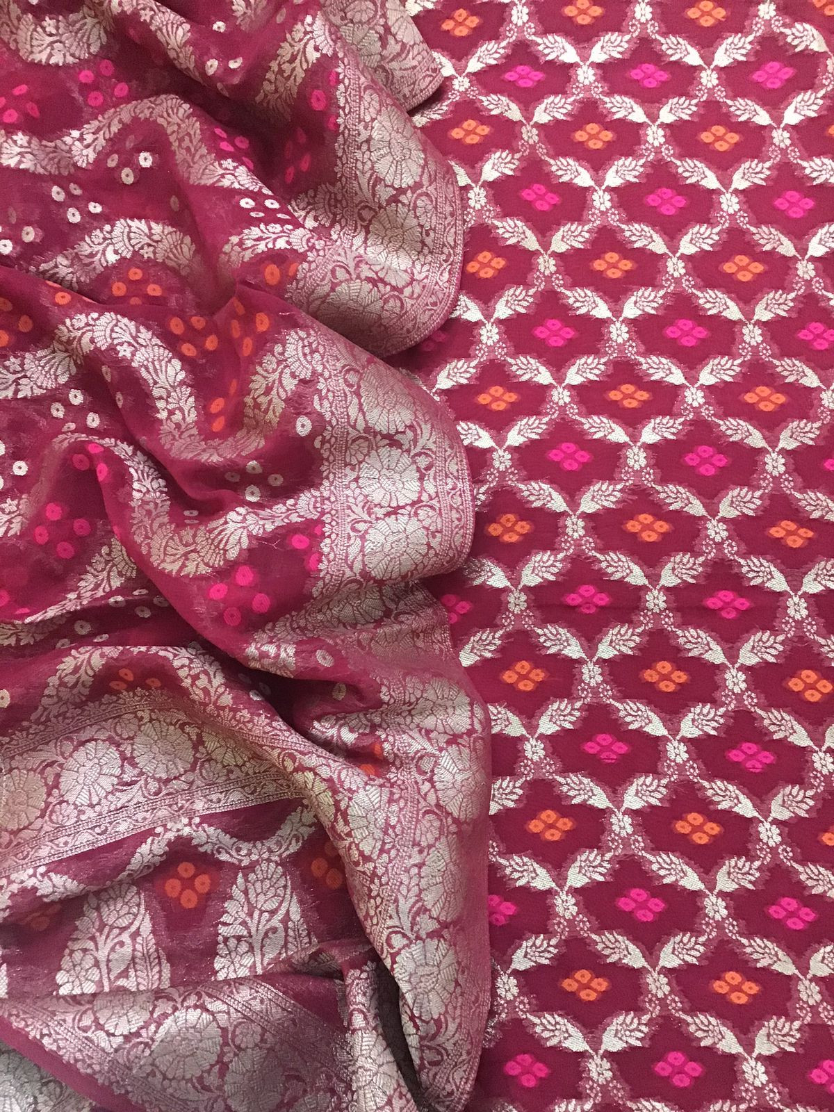 Pure Georgette Banarasi Weaved Suit - Maroonish Pink