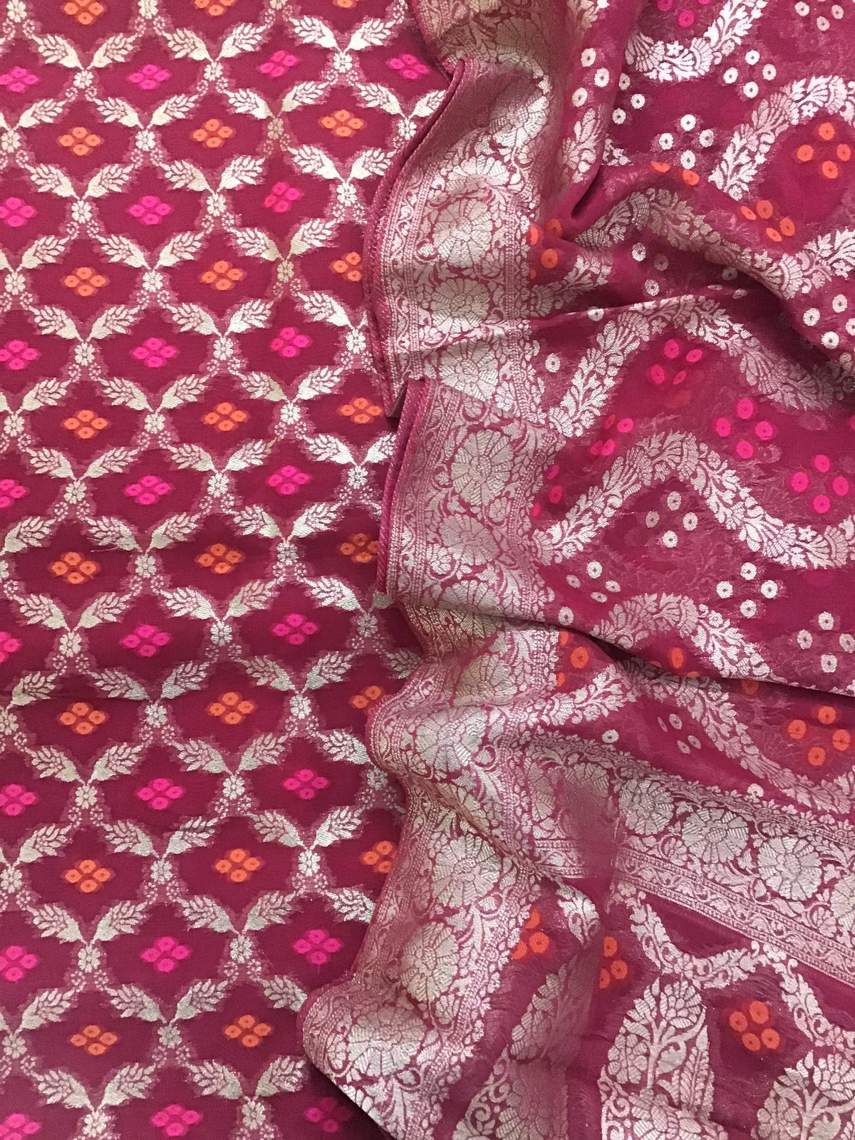 Pure Georgette Banarasi Weaved Suit - Maroonish Pink