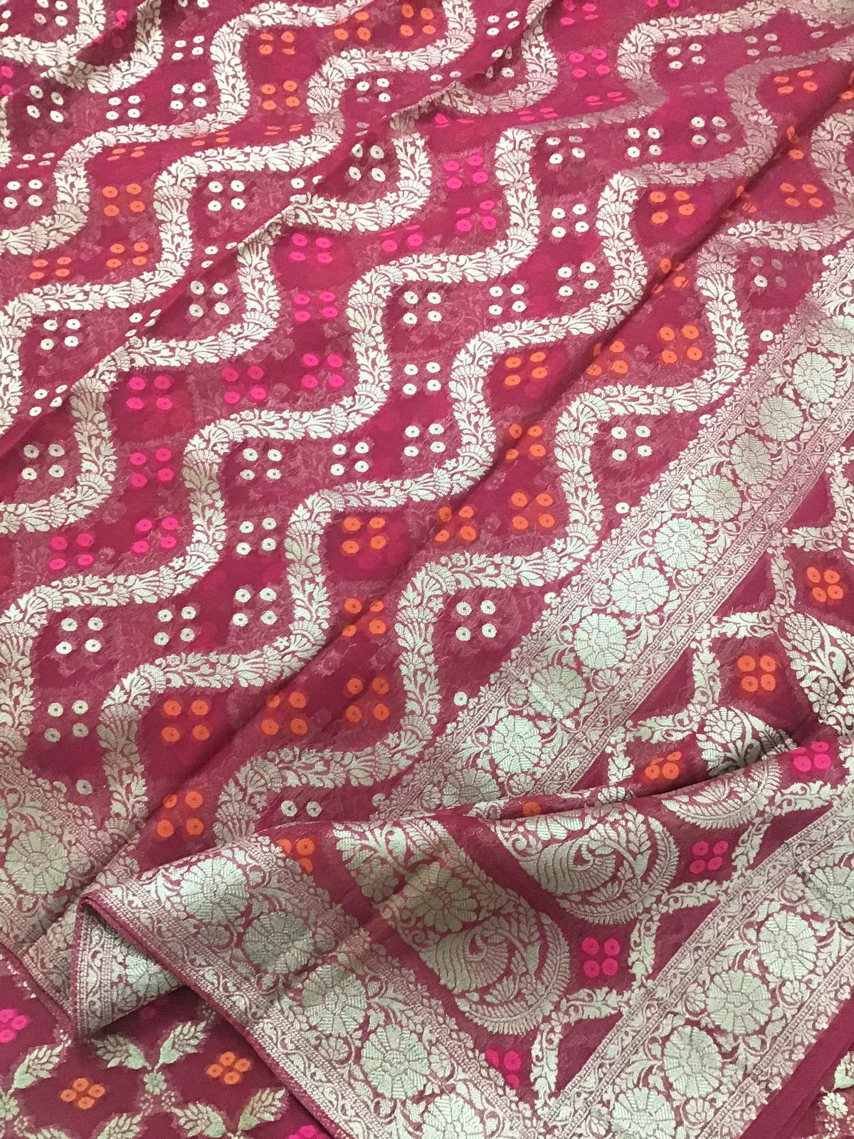 Pure Georgette Banarasi Weaved Suit - Maroonish Pink