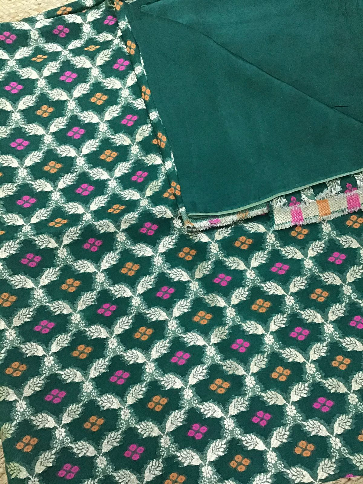 Pure Georgette Banarasi Weaved Suit - Green