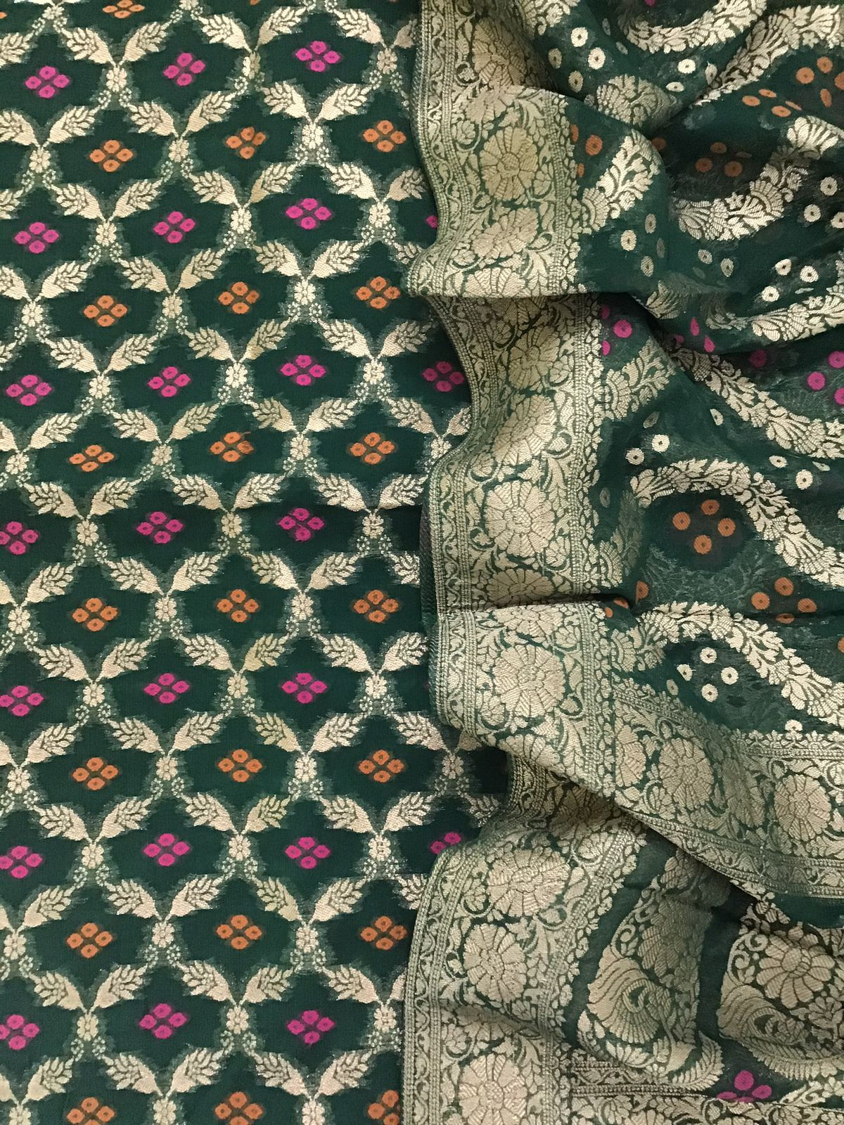 Pure Georgette Banarasi Weaved Suit - Green