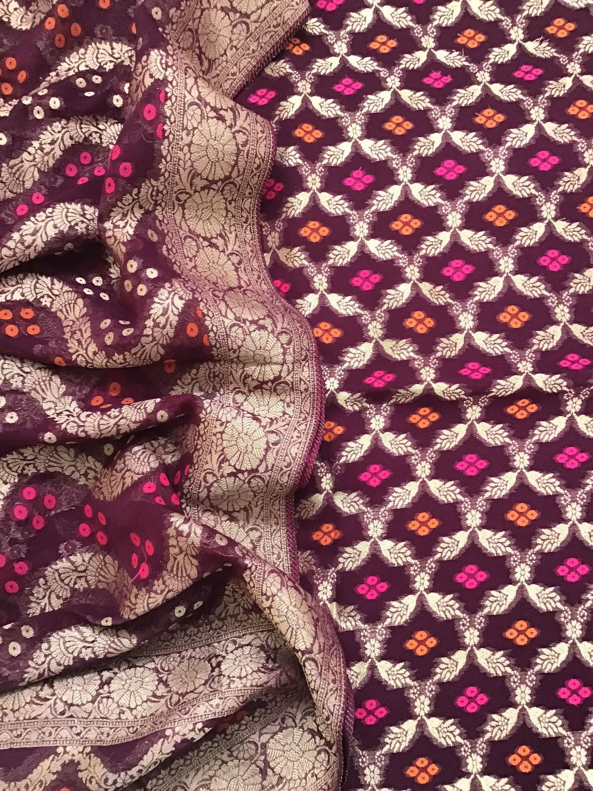 Pure Georgette Banarasi Weaved Suit - Wine