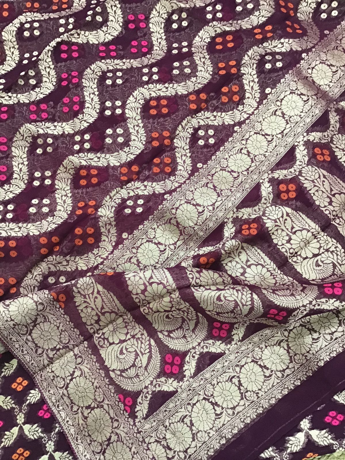 Pure Georgette Banarasi Weaved Suit - Wine