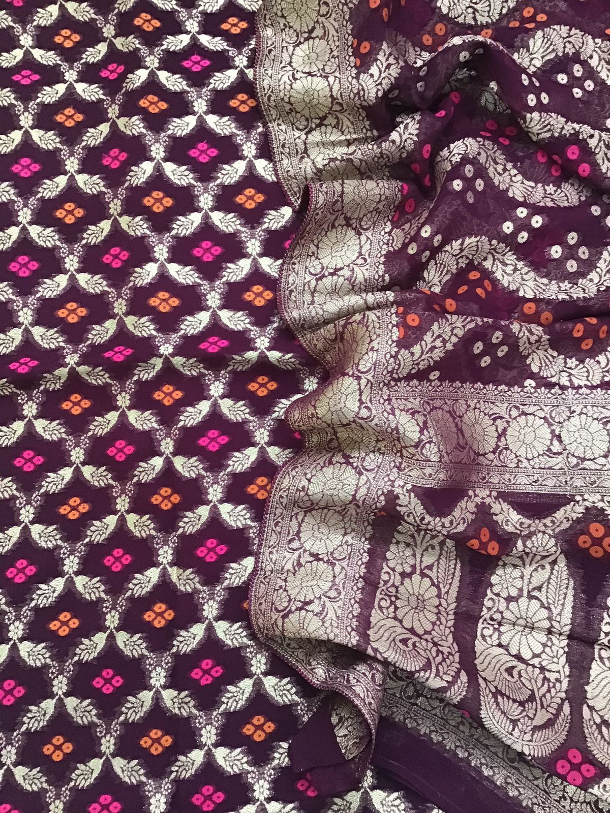 Pure Georgette Banarasi Weaved Suit - Wine