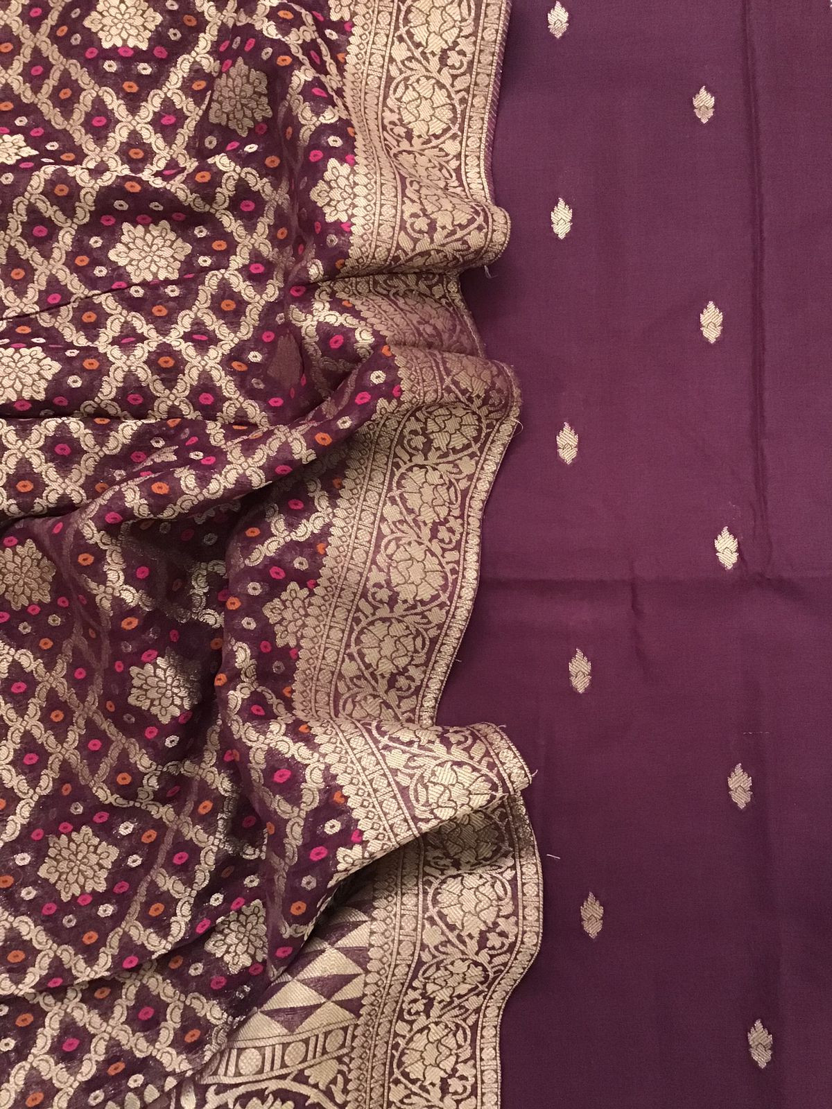 Pure Chanderi Silk Banarasi Weaved Suit - Wine