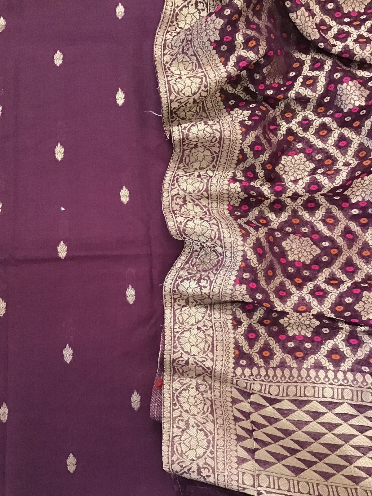 Pure Chanderi Silk Banarasi Weaved Suit - Wine
