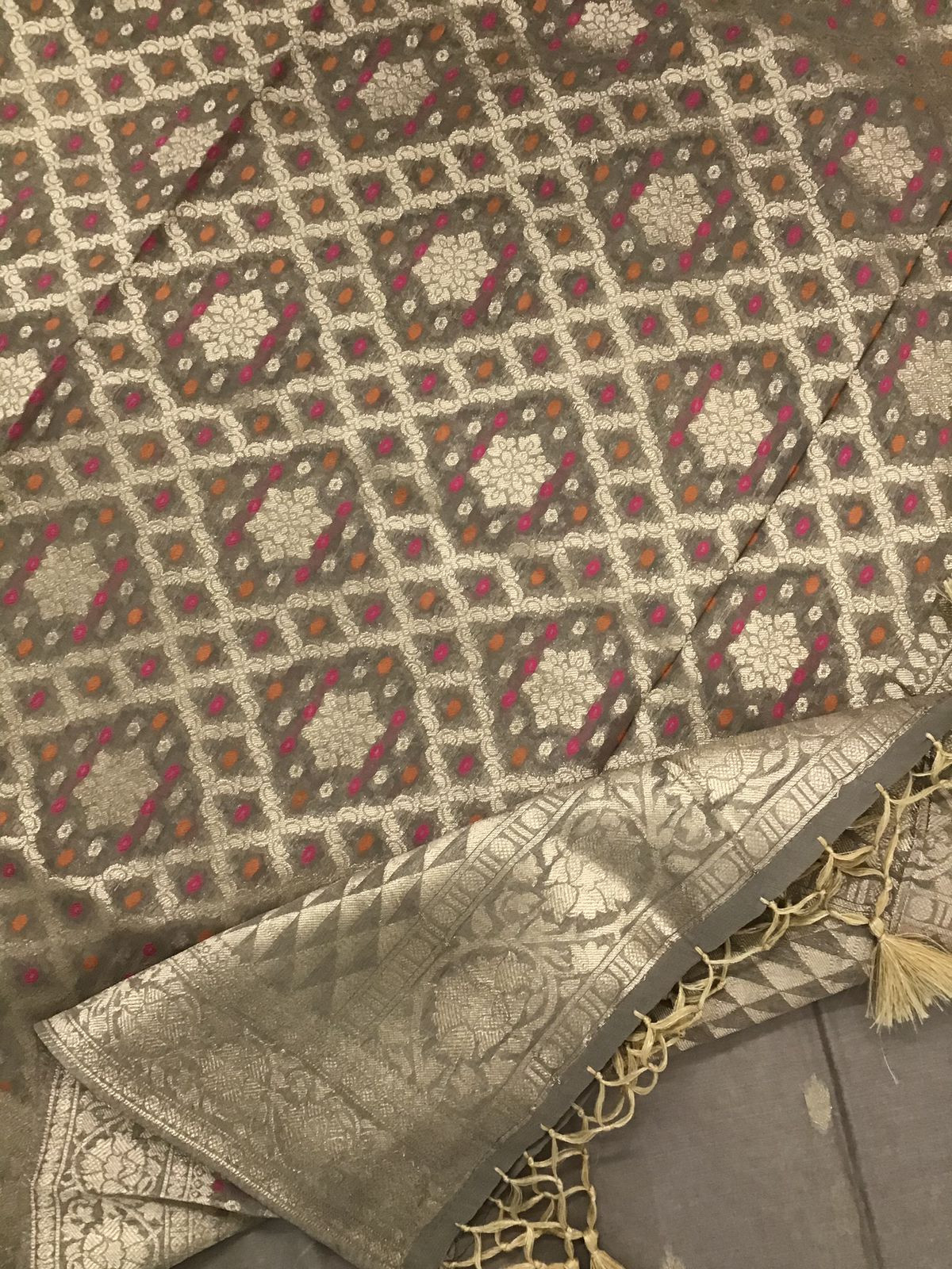 Pure Chanderi Silk Banarasi Weaved Suit - Dark Beige