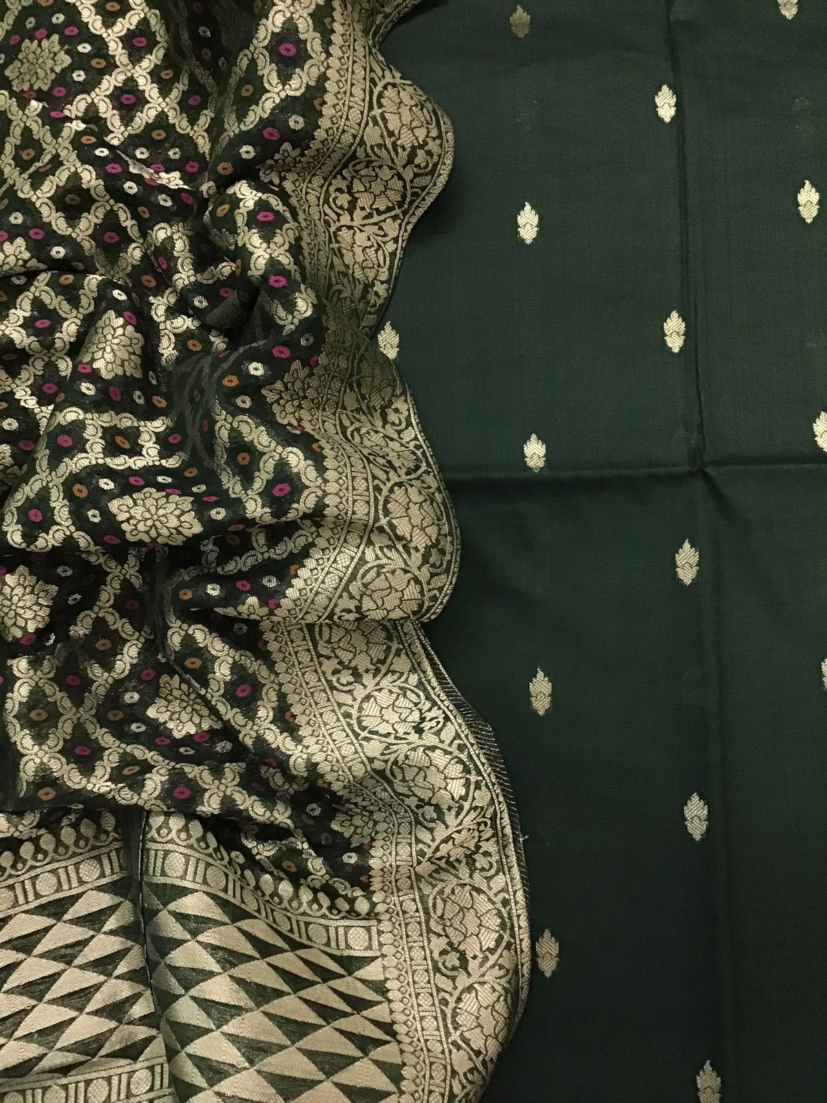 Pure Chanderi Silk Banarasi Weaved Suit - Green