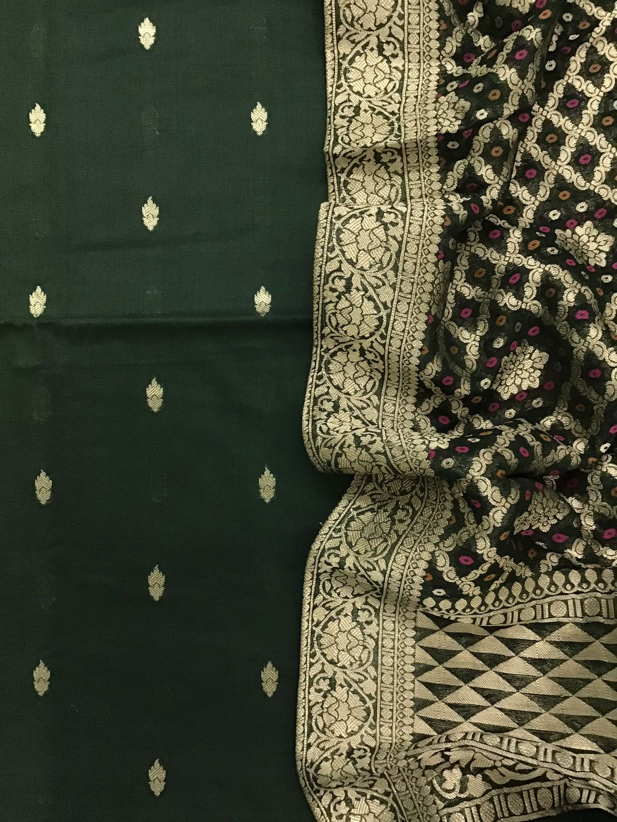 Pure Chanderi Silk Banarasi Weaved Suit - Green