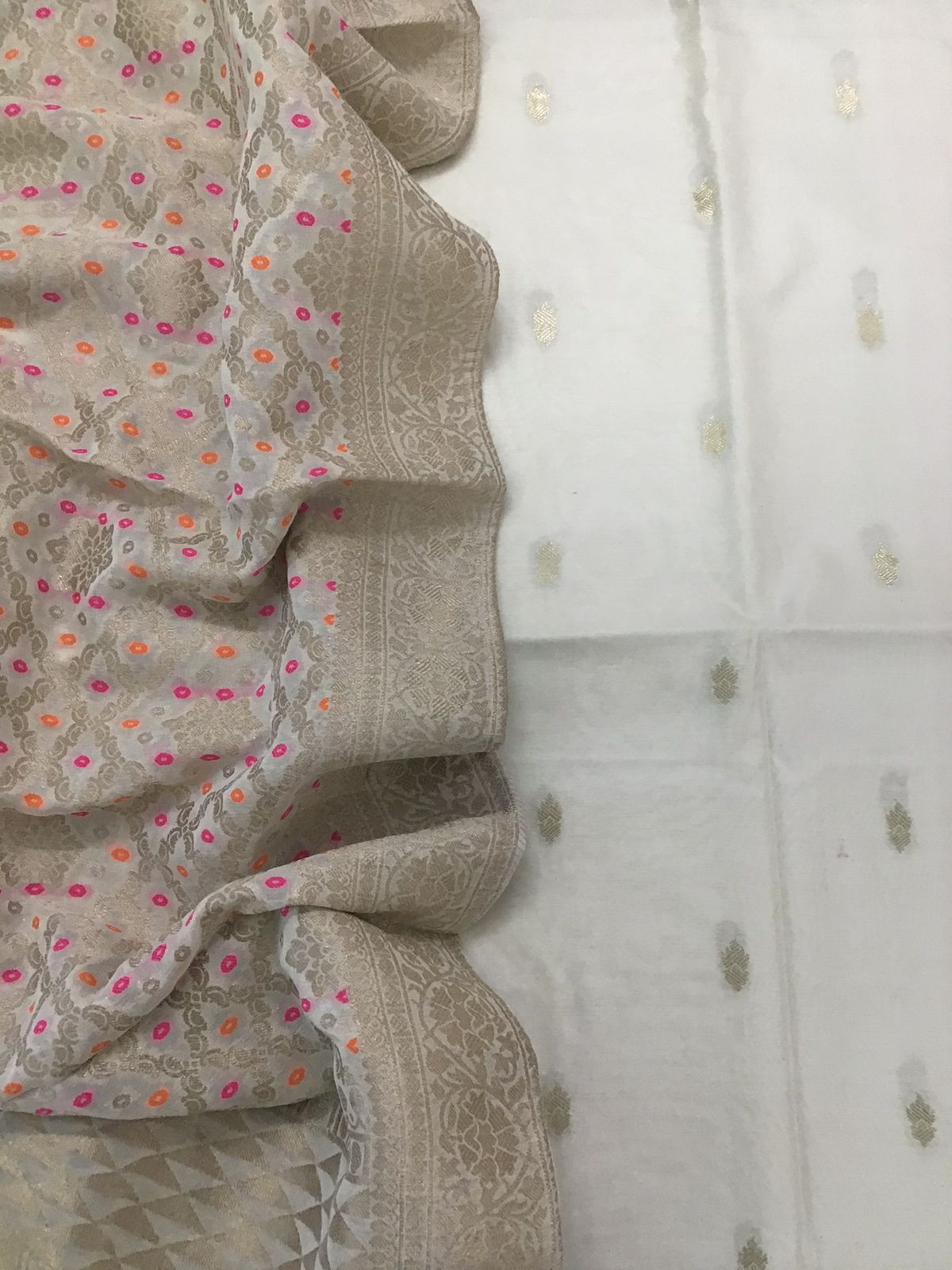 Pure Chanderi Silk Banarasi Weaved Suit - Offwhite