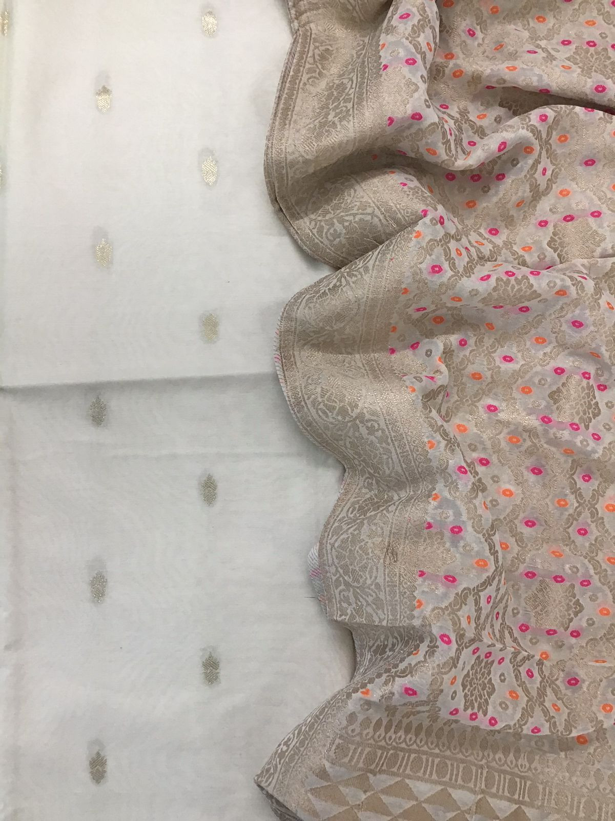 Pure Chanderi Silk Banarasi Weaved Suit - Offwhite