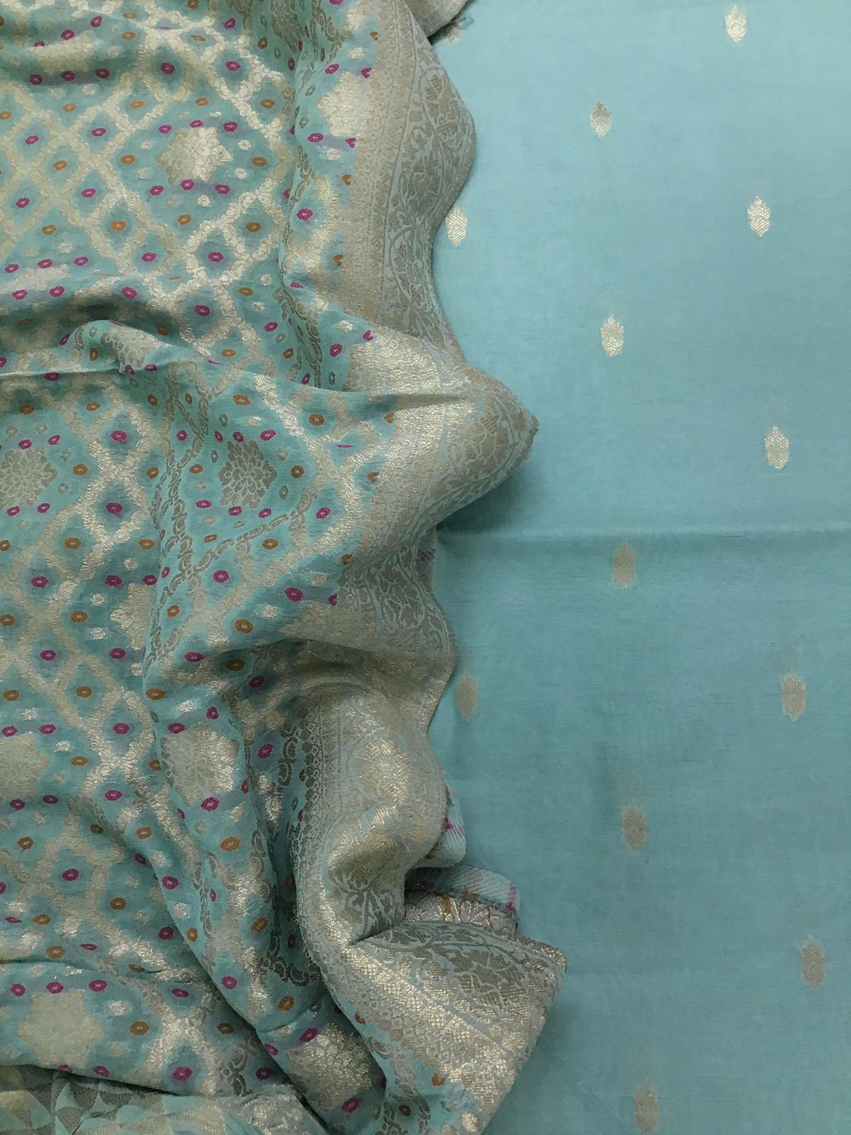 Pure Chanderi Silk Banarasi Weaved Suit - Blue