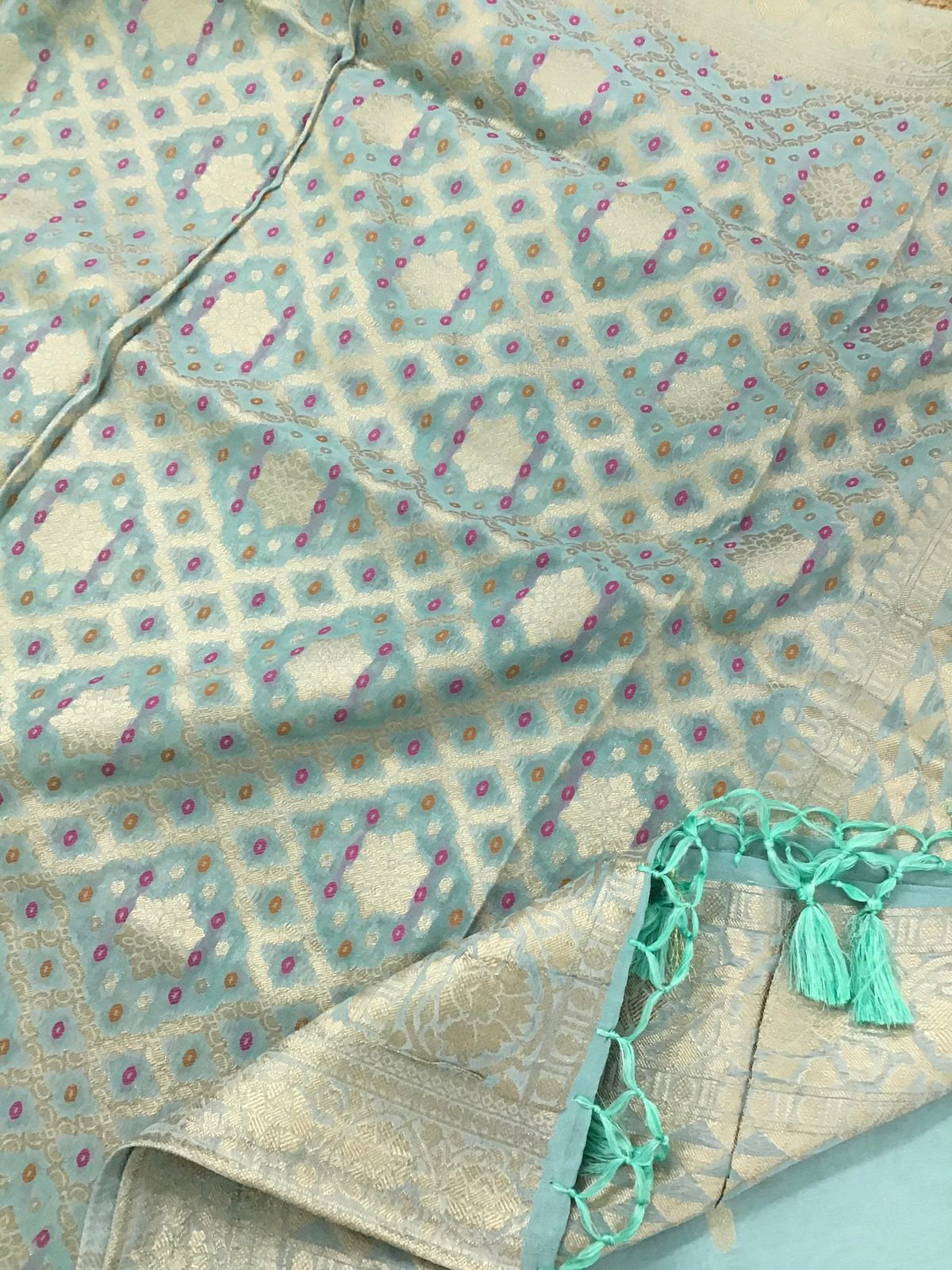 Pure Chanderi Silk Banarasi Weaved Suit - Blue