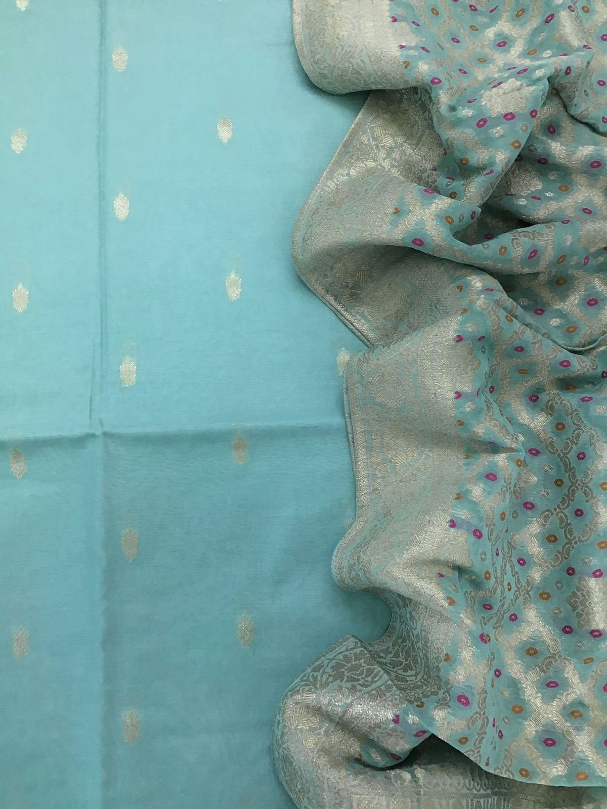 Pure Chanderi Silk Banarasi Weaved Suit - Blue