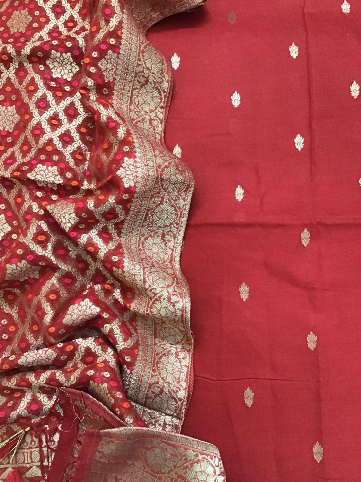 Pure Chanderi Silk Banarasi Weaved Suit - Red