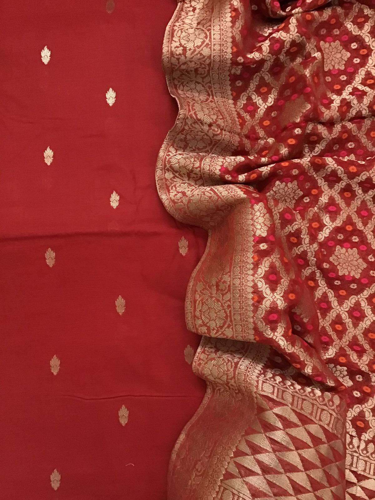 Pure Chanderi Silk Banarasi Weaved Suit - Red
