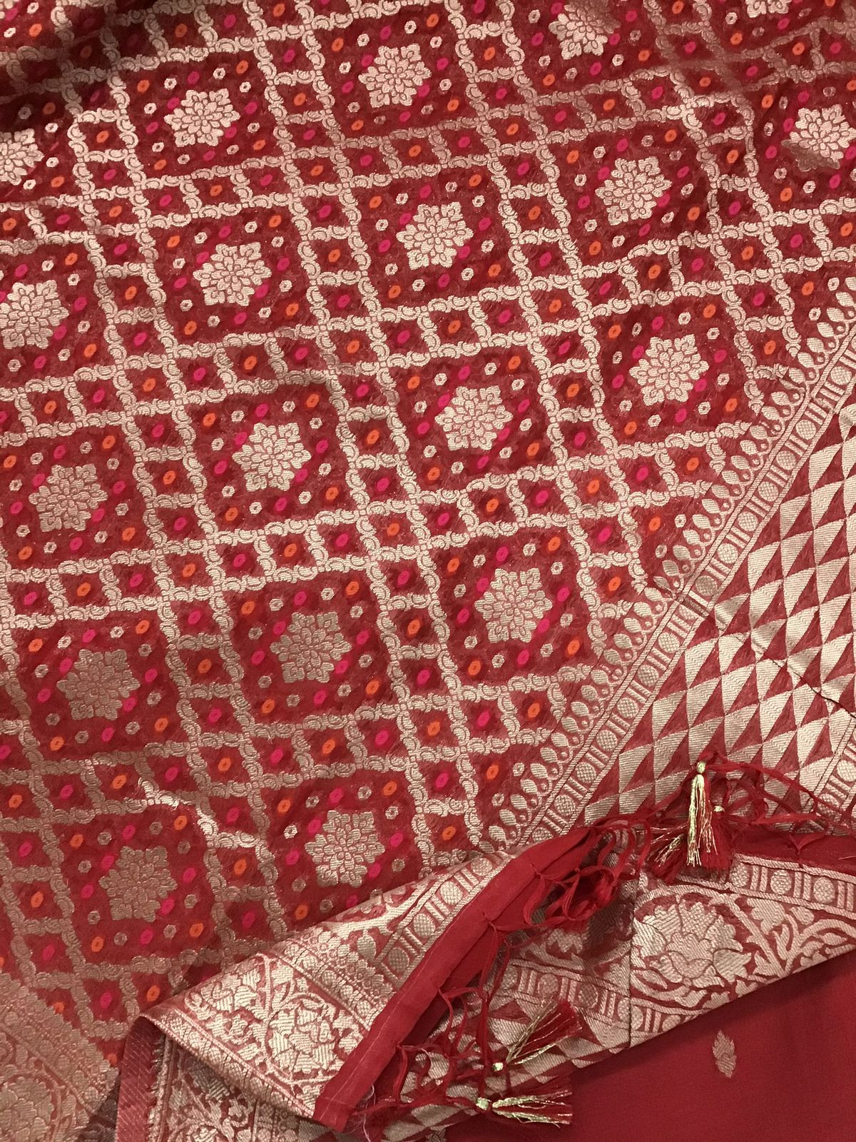 Pure Chanderi Silk Banarasi Weaved Suit - Red