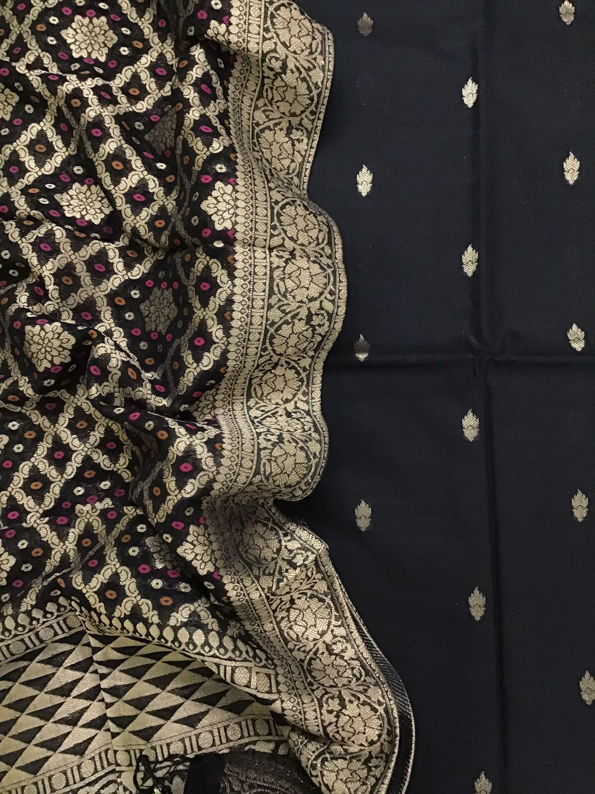 Pure Chanderi Silk Banarasi Weaved Suit - Black