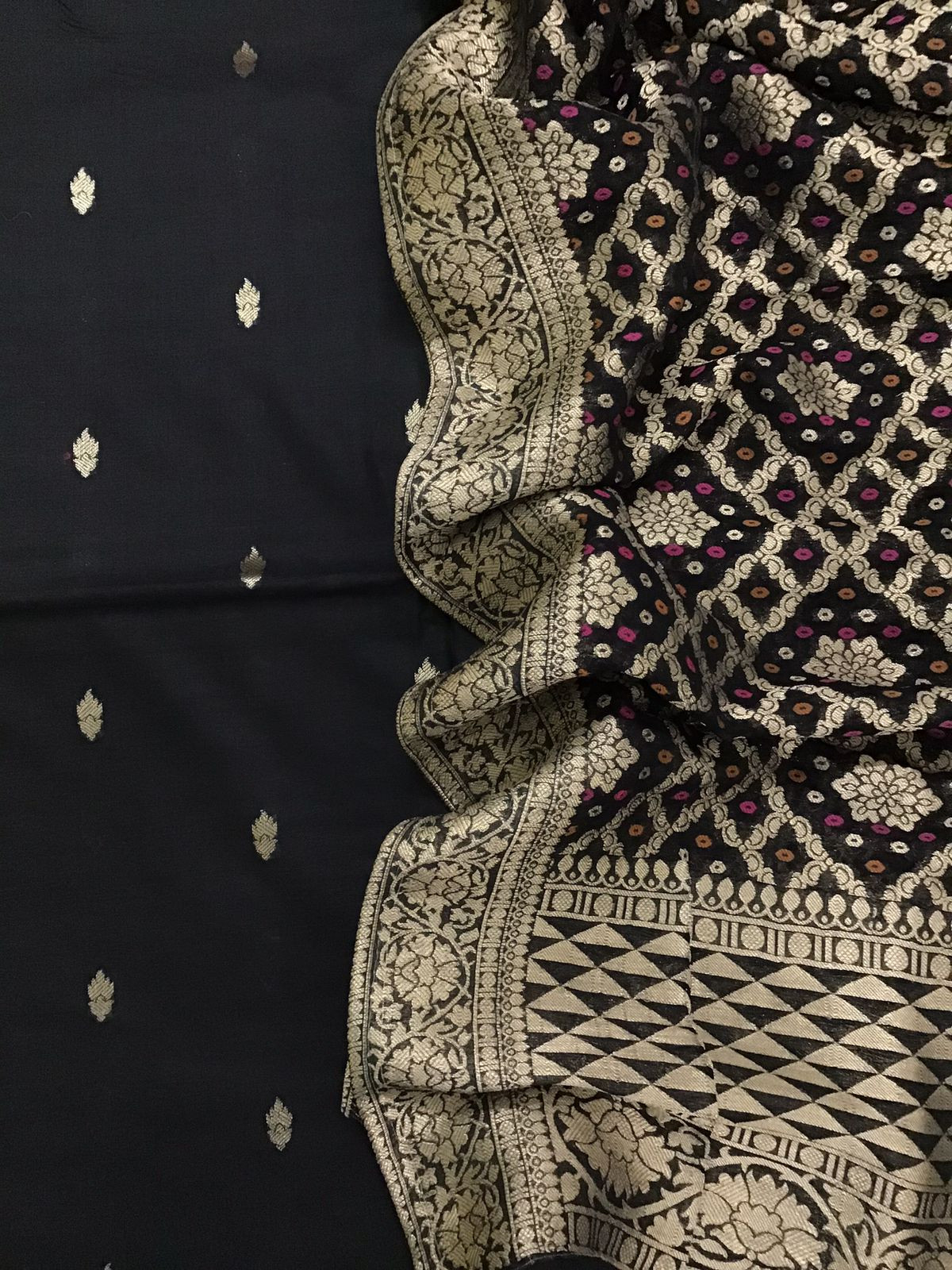 Pure Chanderi Silk Banarasi Weaved Suit - Black