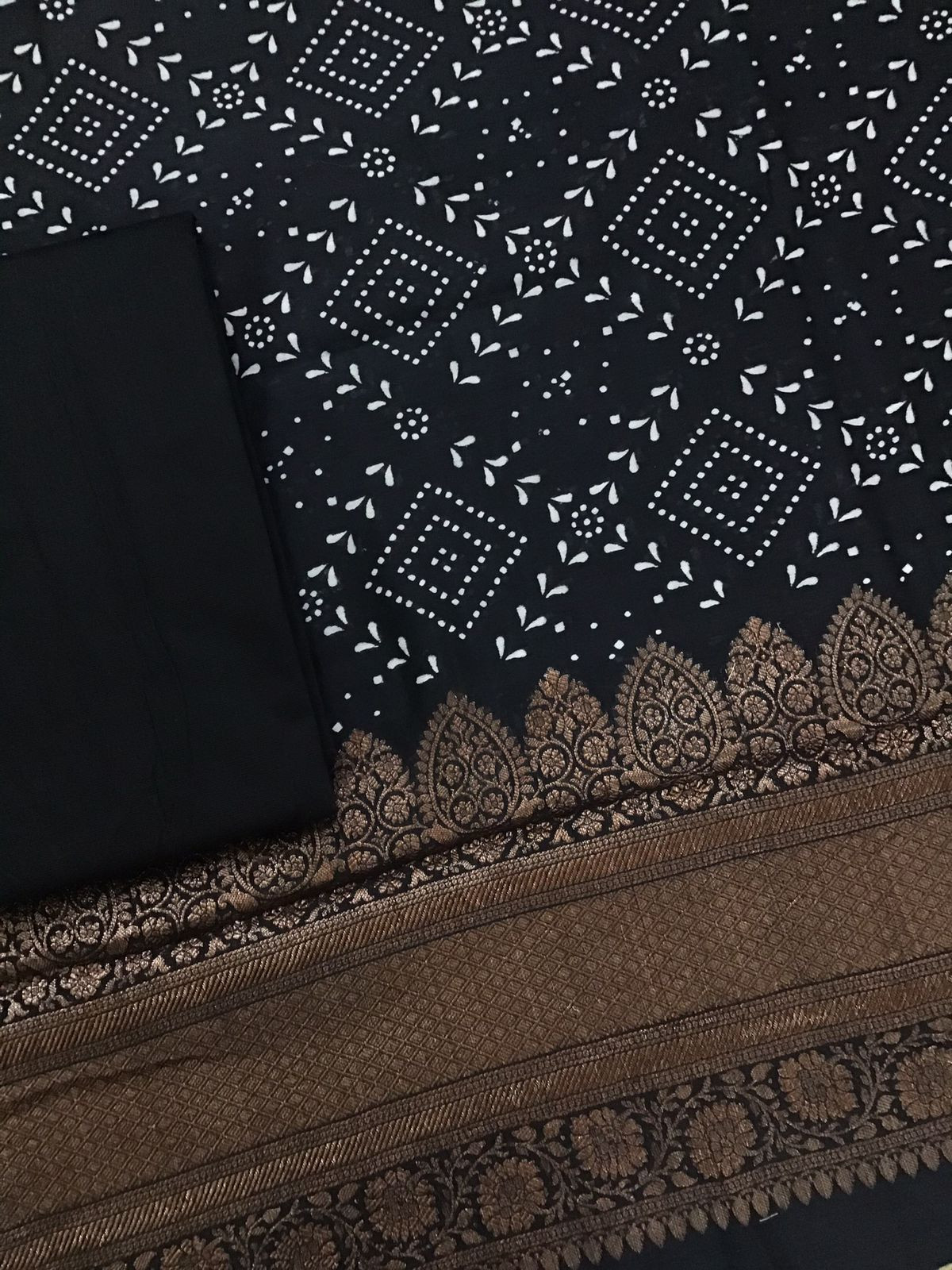 Pure Maheshwari Silk Printed Banarasi Weaved Suit - Black