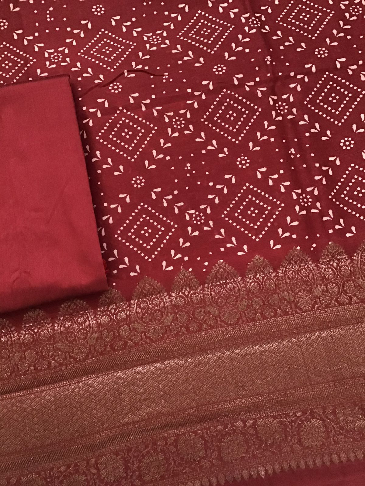 Pure Maheshwari Silk Printed Banarasi Weaved Suit - Red