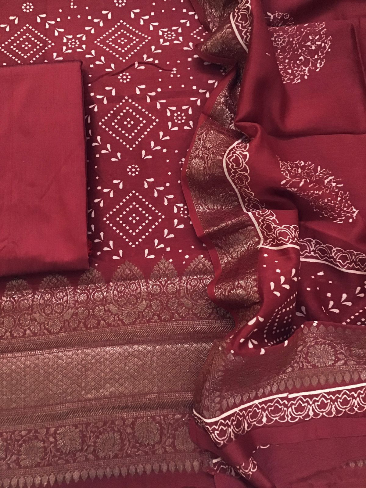 Pure Maheshwari Silk Printed Banarasi Weaved Suit - Red
