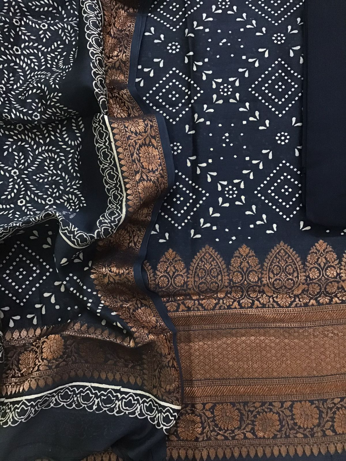 Pure Maheshwari Silk Printed Banarasi Weaved Suit - Blue