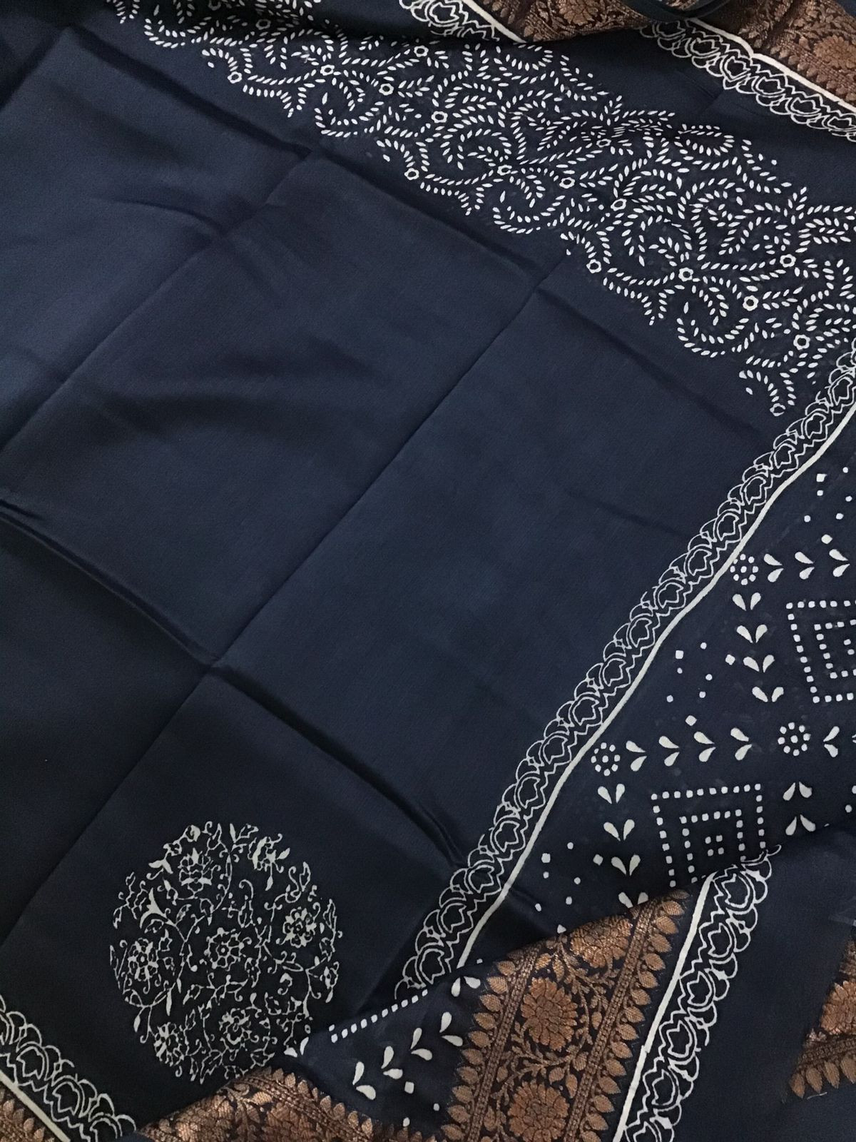 Pure Maheshwari Silk Printed Banarasi Weaved Suit - Blue