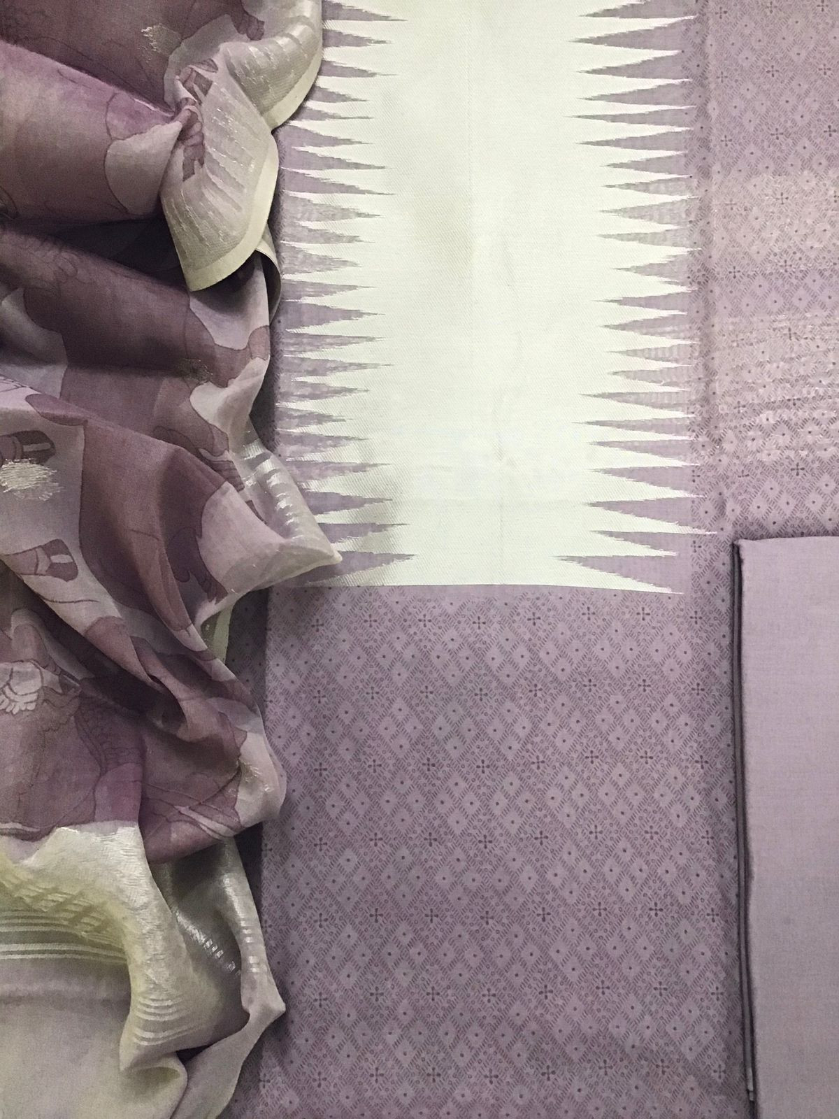 Soft Chanderi Cotton Printed Banarasi Weaved Suit - Purple