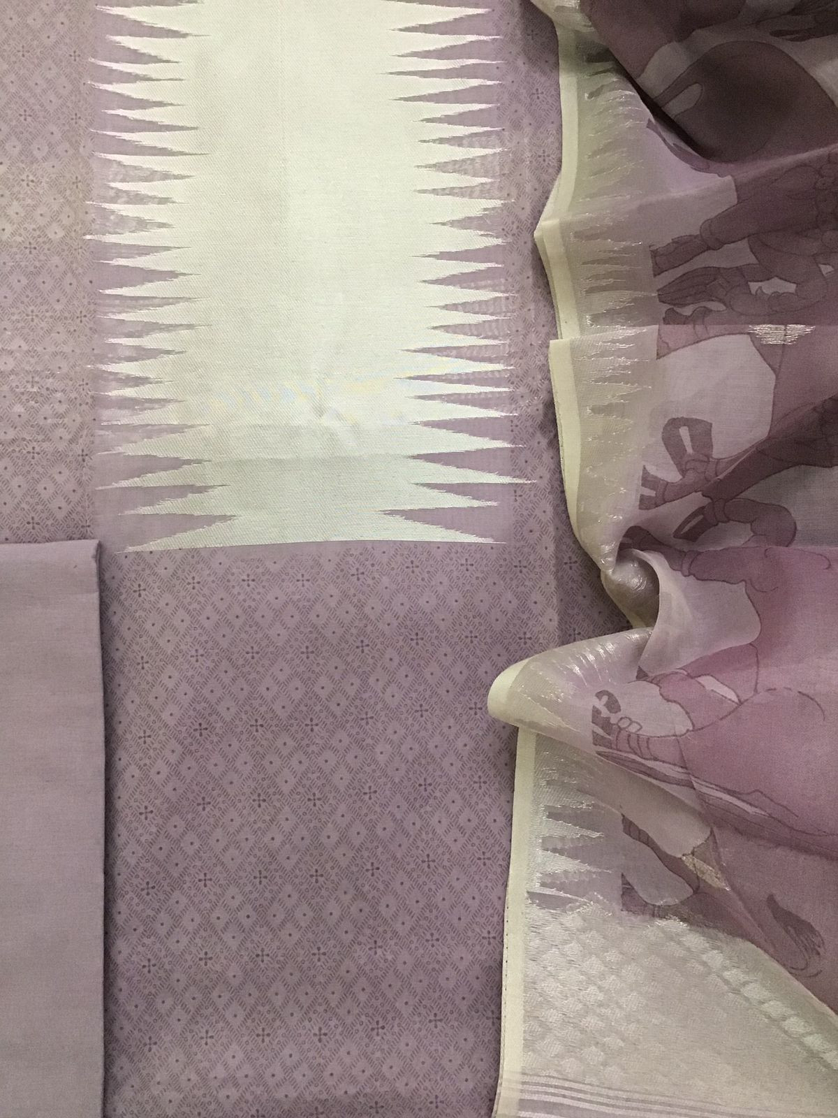 Soft Chanderi Cotton Printed Banarasi Weaved Suit - Purple