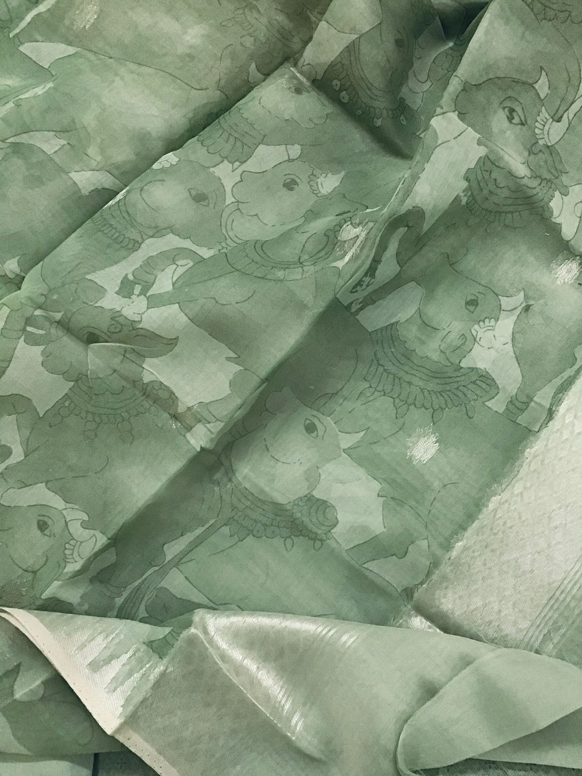 Soft Chanderi Cotton Printed Banarasi Weaved Suit - Green