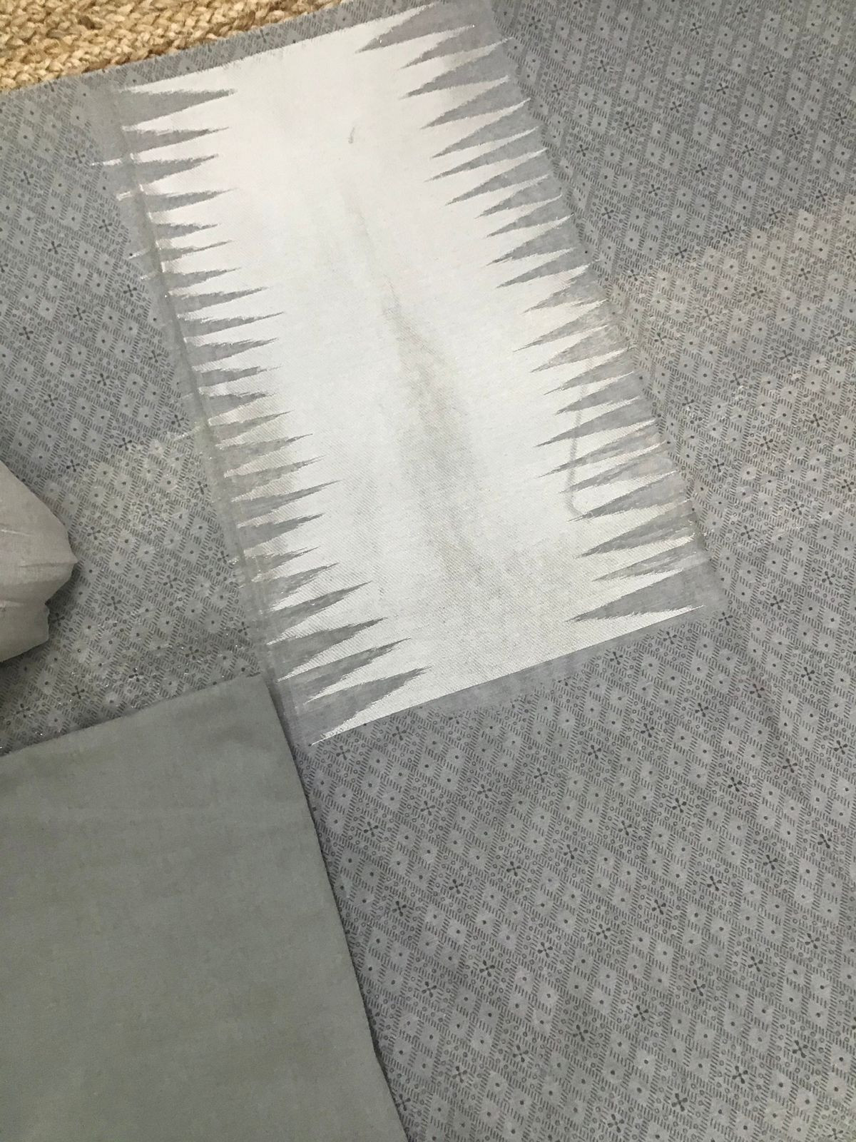 Soft Chanderi Cotton Printed Banarasi Weaved Suit - Grey