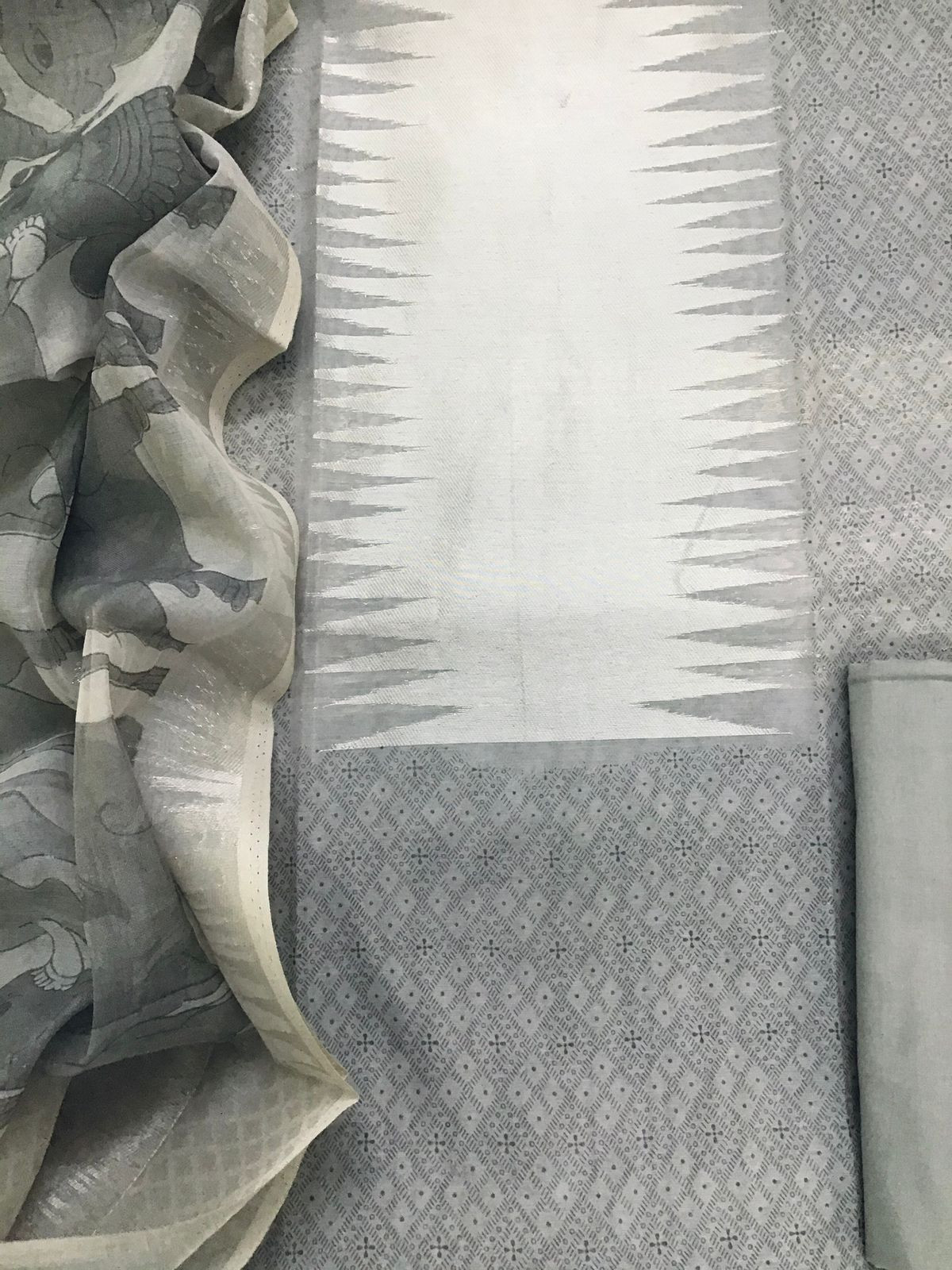 Soft Chanderi Cotton Printed Banarasi Weaved Suit - Grey