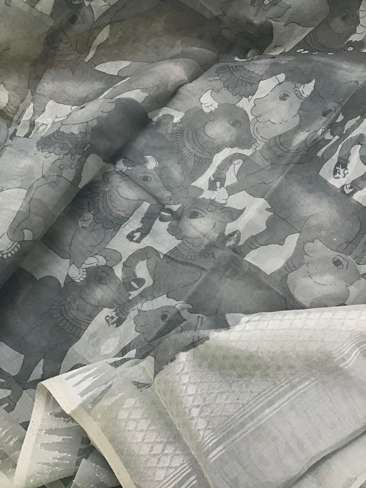 Soft Chanderi Cotton Printed Banarasi Weaved Suit - Grey