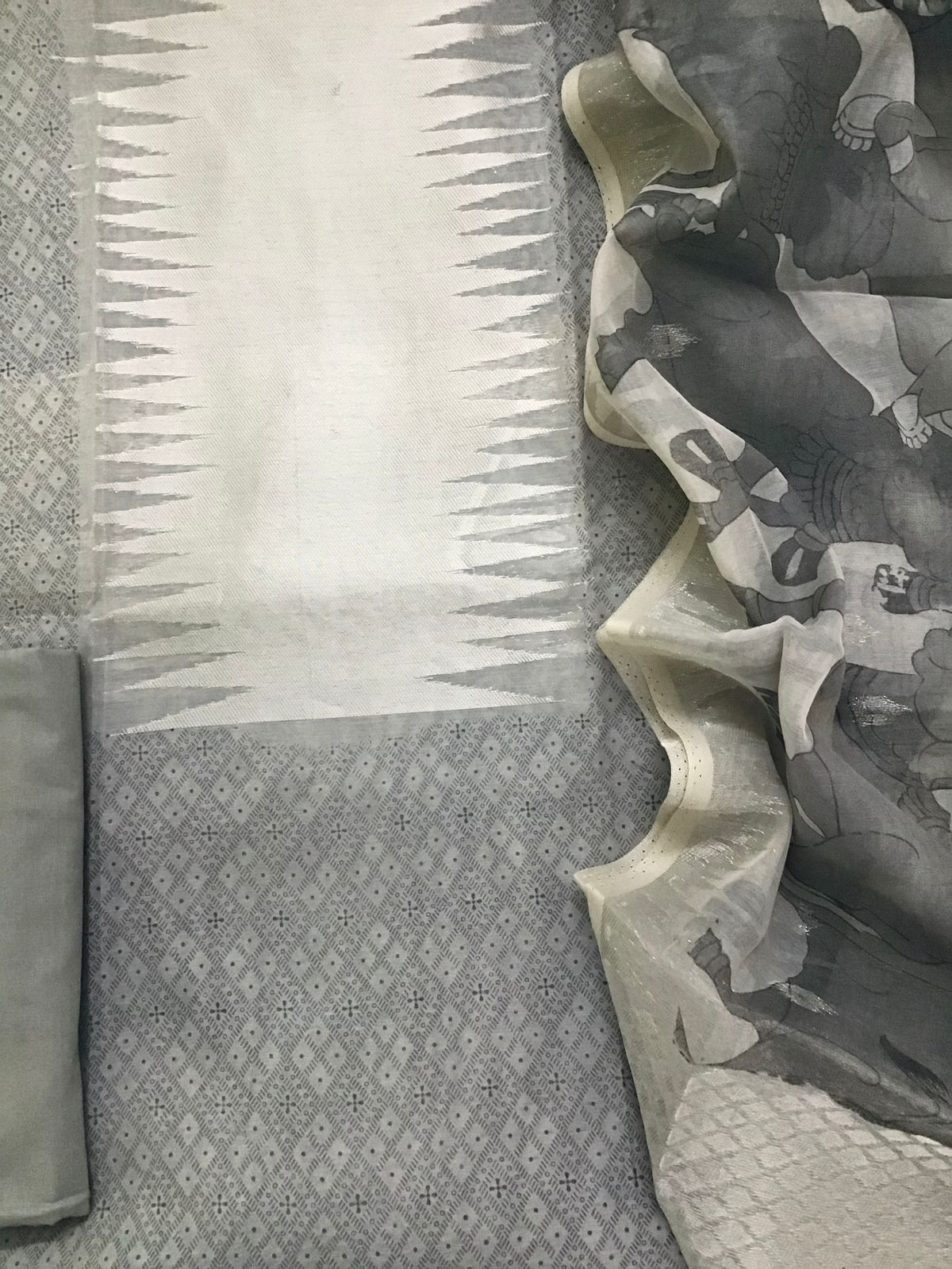 Soft Chanderi Cotton Printed Banarasi Weaved Suit - Grey