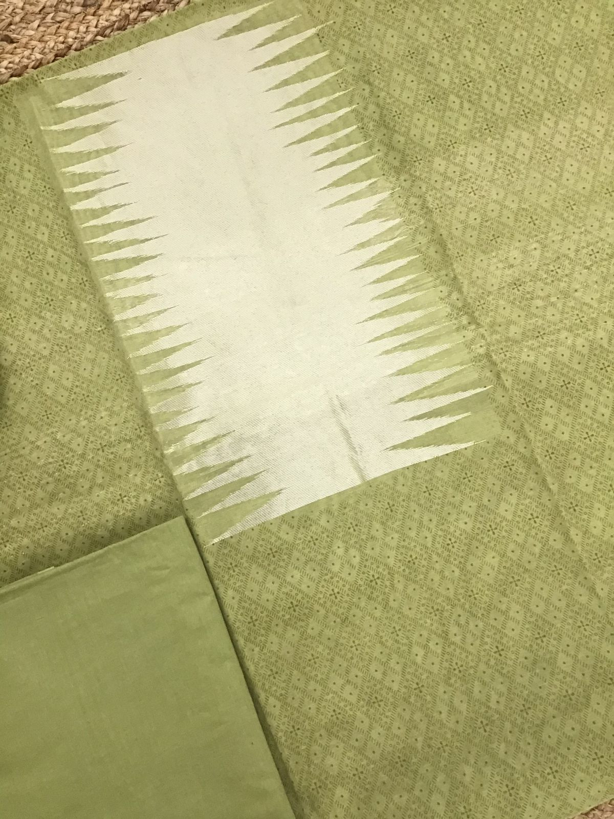 Soft Chanderi Cotton Printed Banarasi Weaved Suit - Green