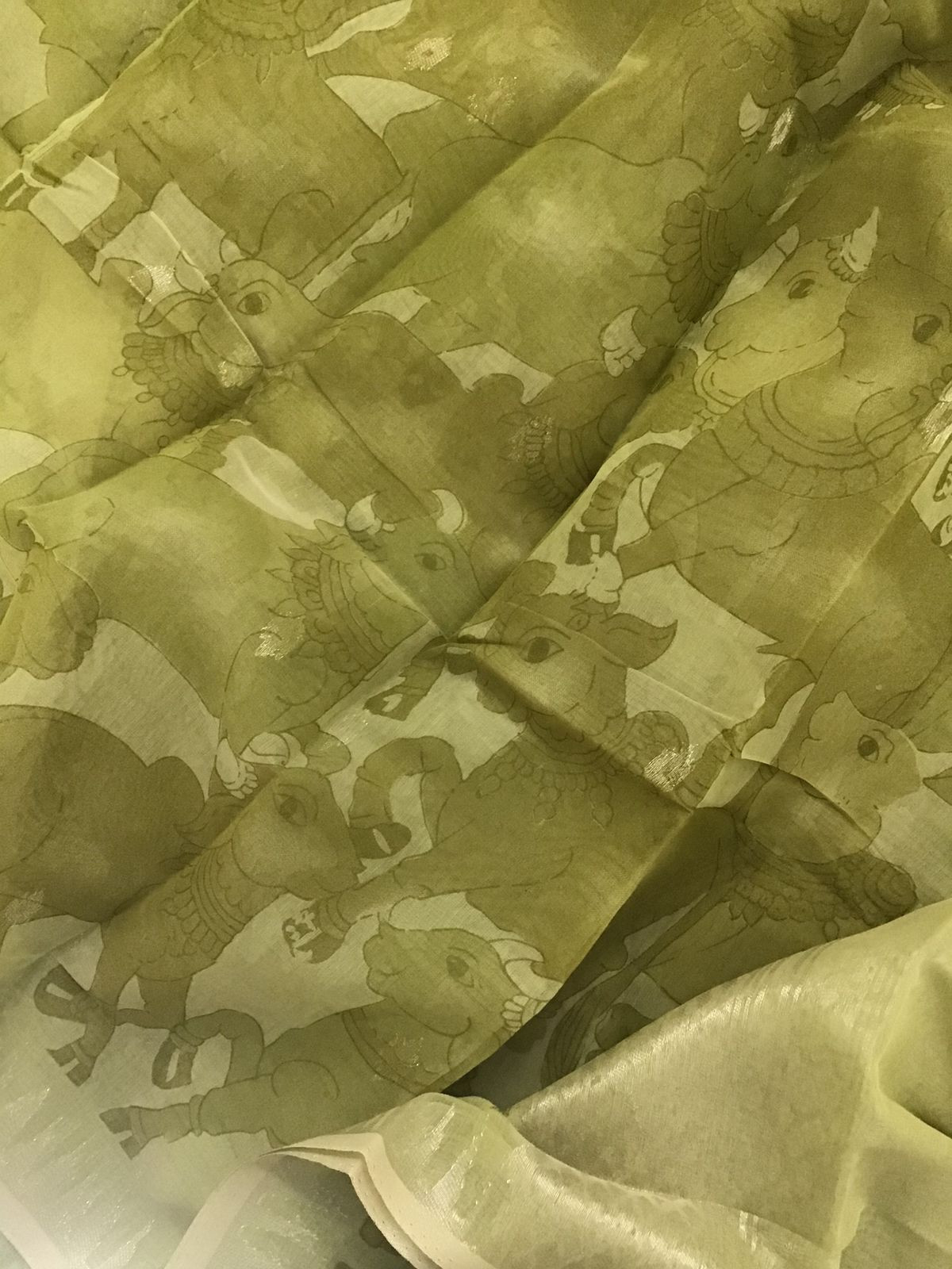 Soft Chanderi Cotton Printed Banarasi Weaved Suit - Green