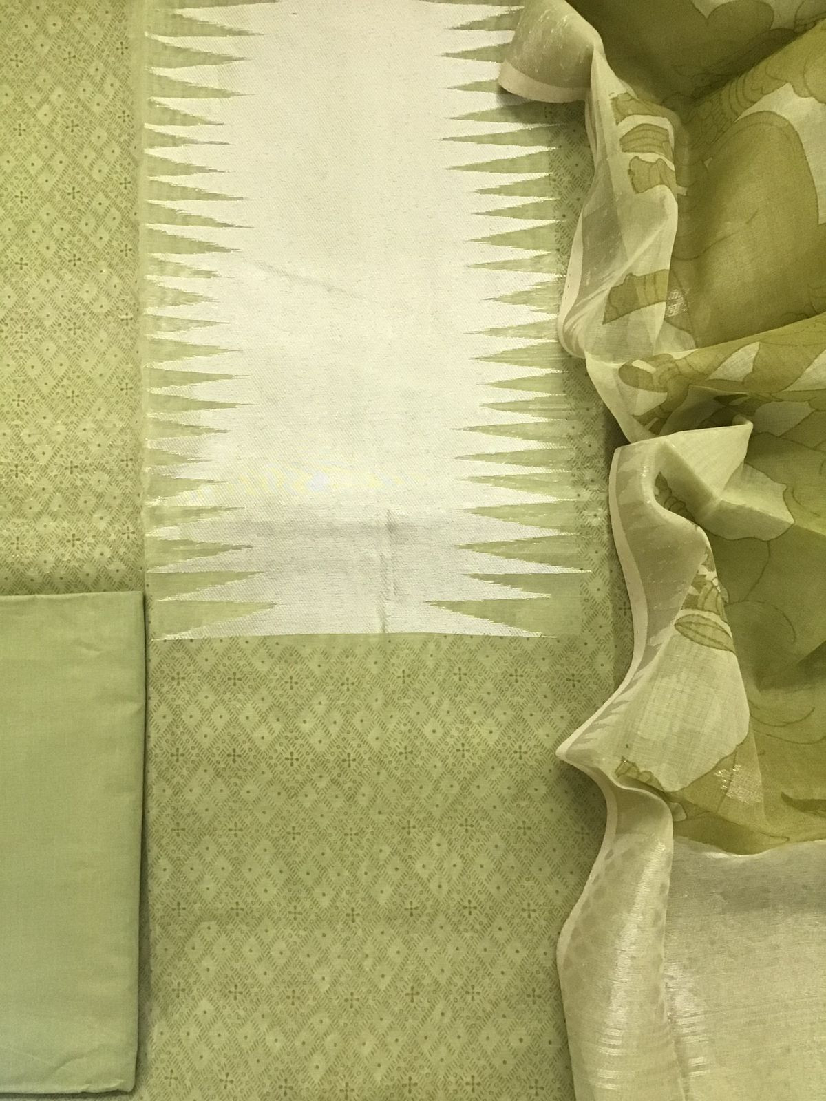 Soft Chanderi Cotton Printed Banarasi Weaved Suit - Green