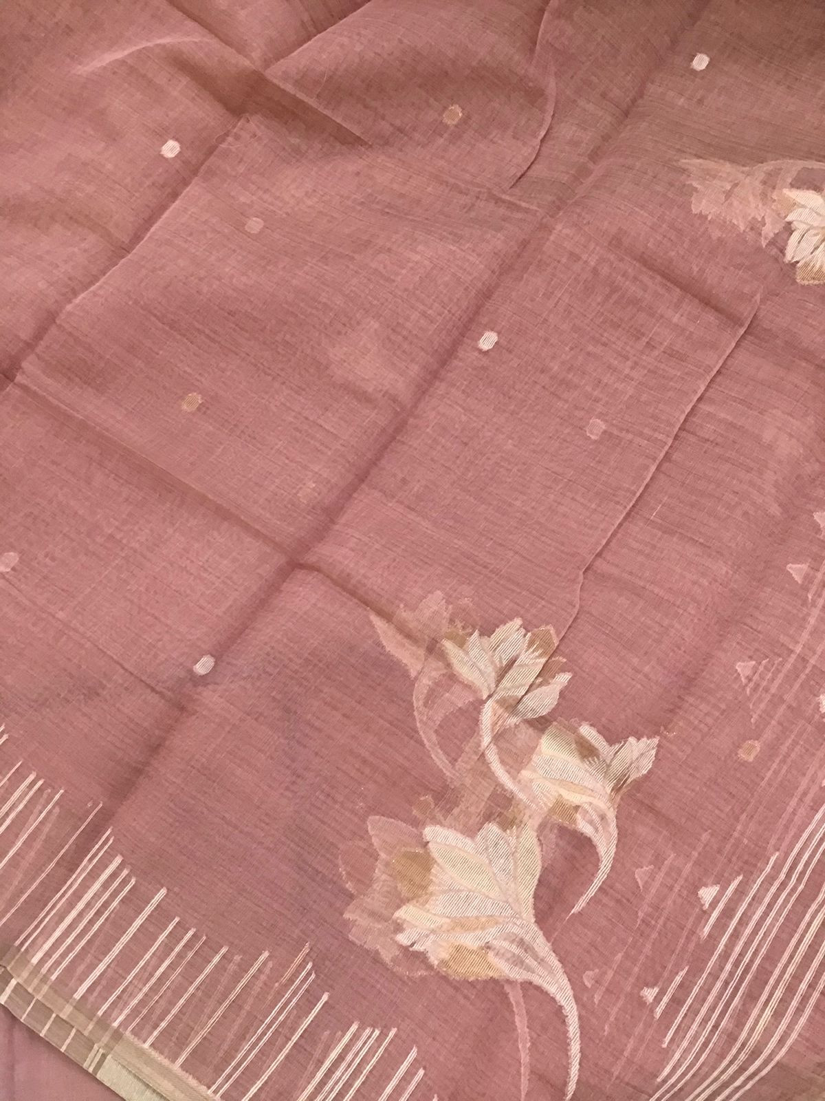 Soft Slub Chanderi Jamdani Weaved Suit - Pink