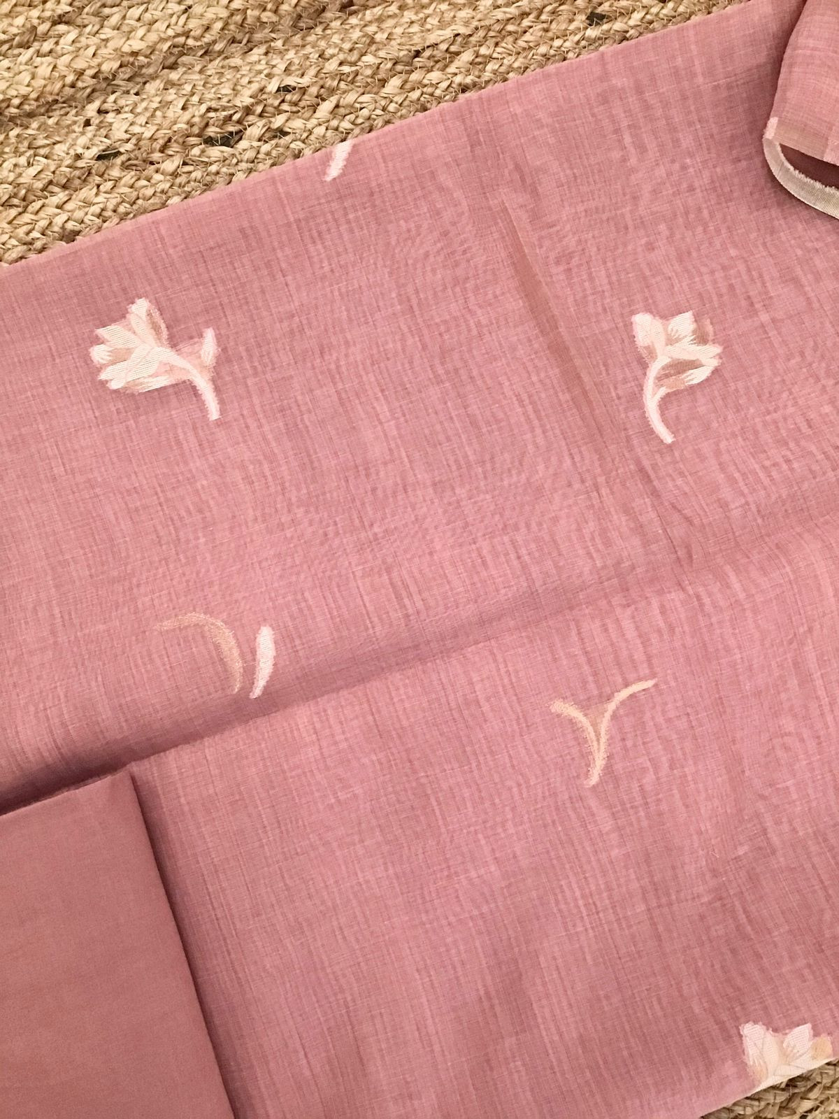 Soft Slub Chanderi Jamdani Weaved Suit - Pink
