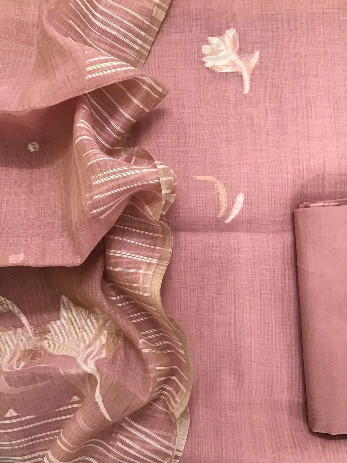 Soft Slub Chanderi Jamdani Weaved Suit - Pink