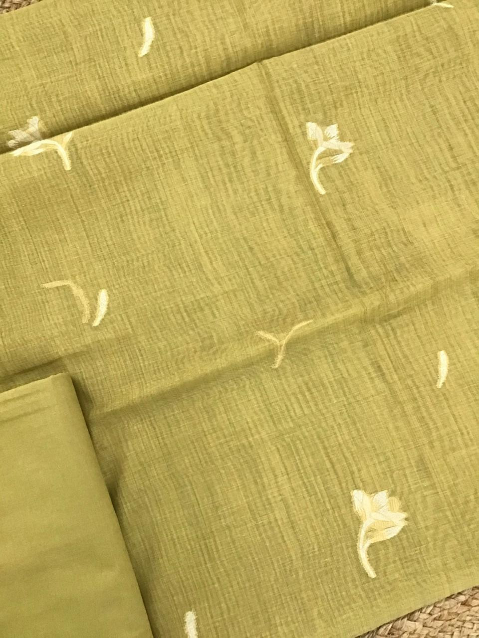 Soft Slub Chanderi Jamdani Weaved Suit - Yellow