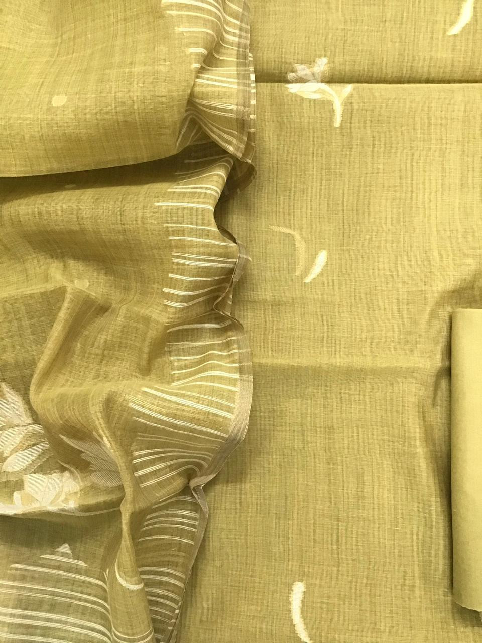 Soft Slub Chanderi Jamdani Weaved Suit - Yellow