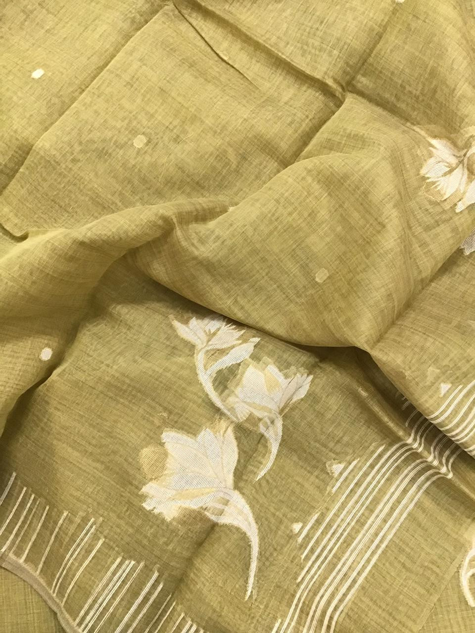 Soft Slub Chanderi Jamdani Weaved Suit - Yellow