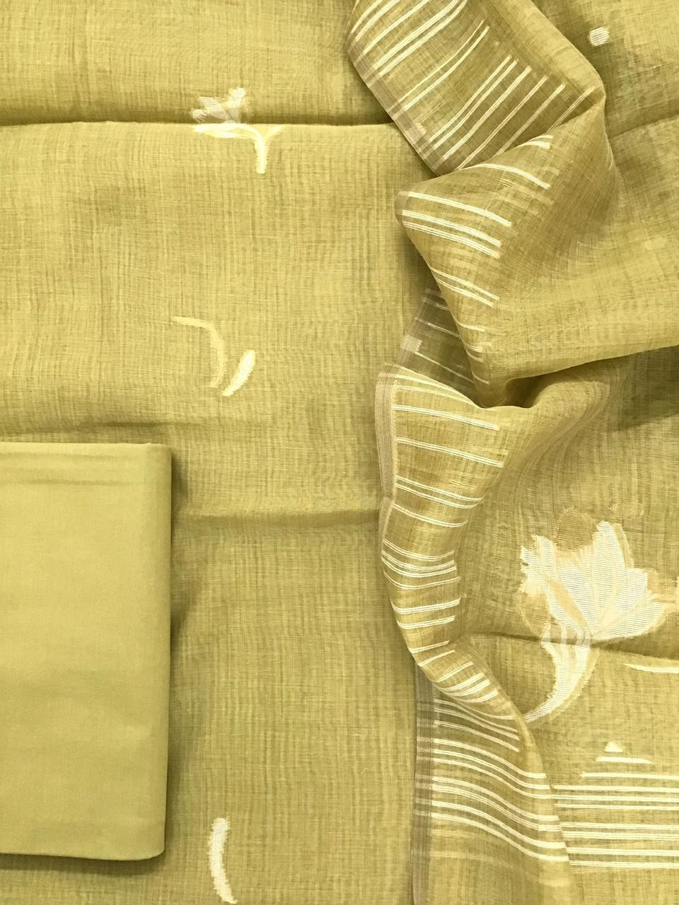 Soft Slub Chanderi Jamdani Weaved Suit - Yellow