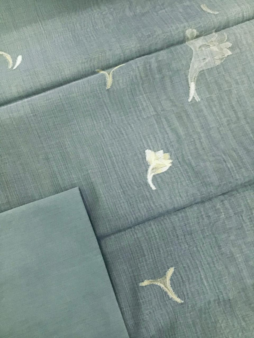 Soft Slub Chanderi Jamdani Weaved Suit - Greyish Blue