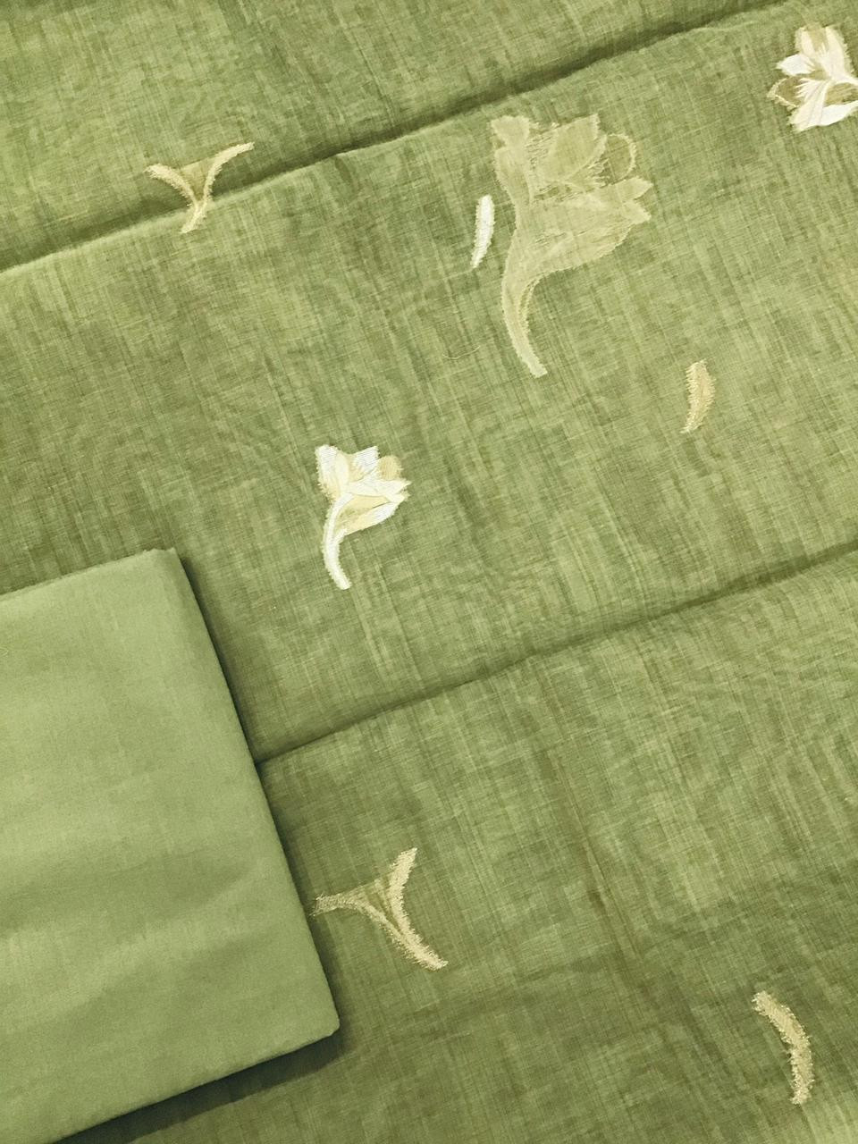 Soft Slub Chanderi Jamdani Weaved Suit - Green